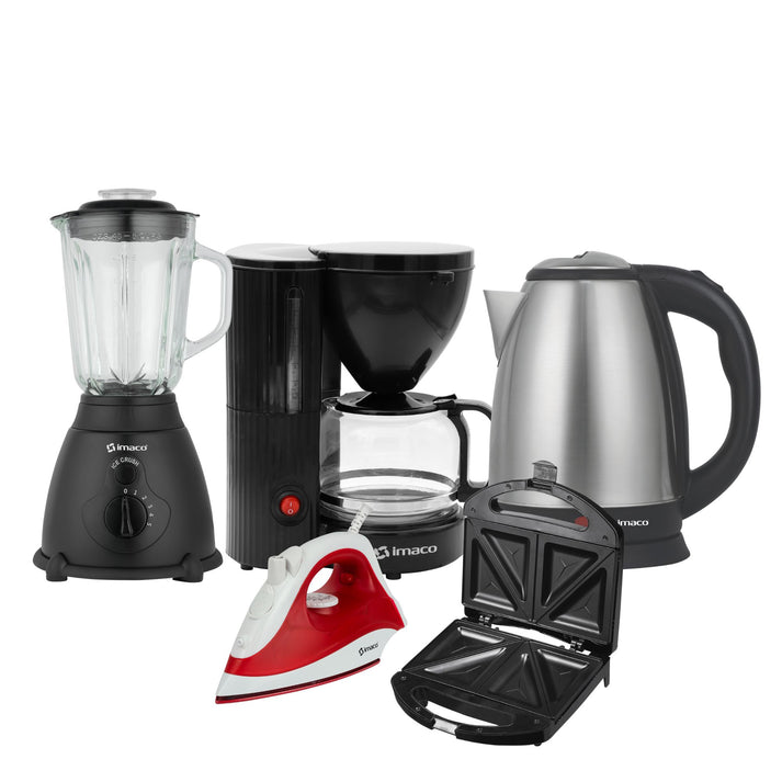 PENTACOMBO LICUADORA + CAFETERA + HERVIDOR + SANDWICHERA + PLANCHA - IMACO - 1