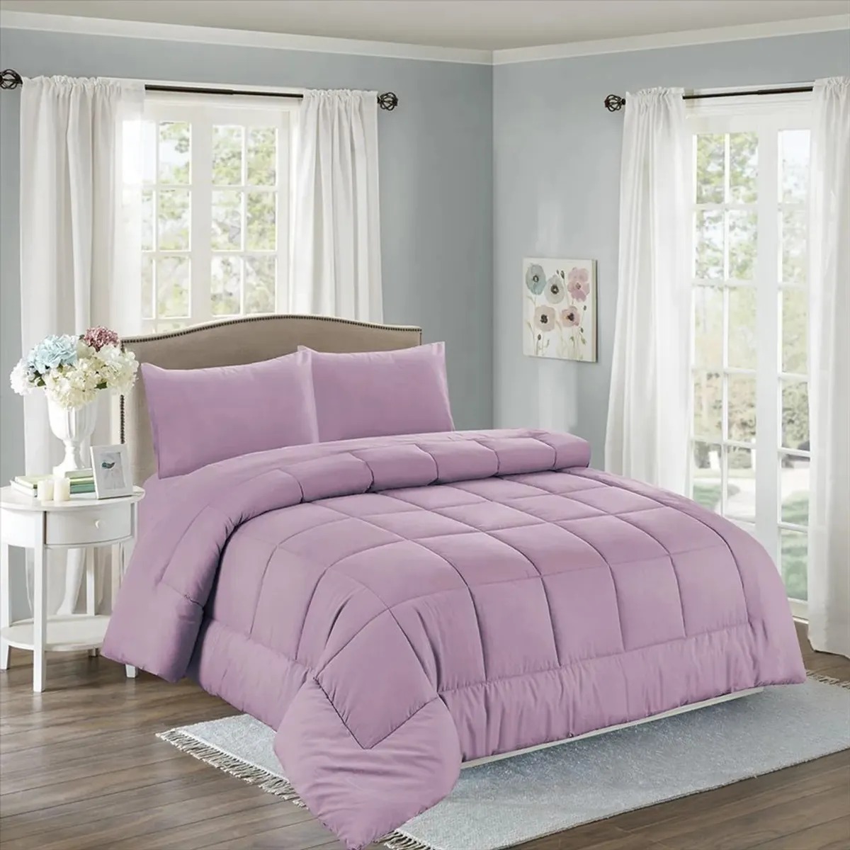 EDREDÓN + JUEGO DE SÁBANAS KING SIZE 100% ALGODÓN LILA - 1