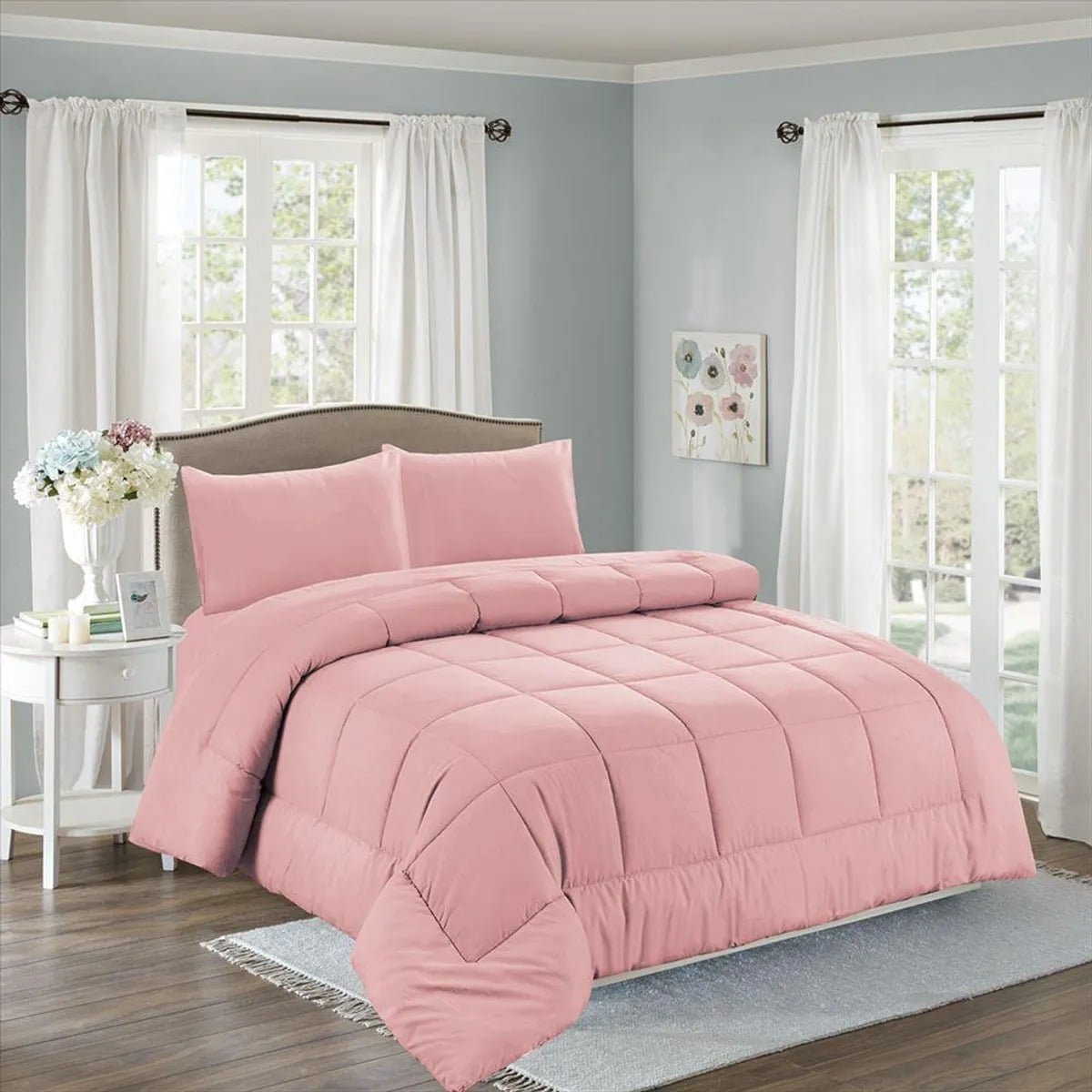 EDREDÓN + JUEGO DE SÁBANAS KING SIZE 100% ALGODÓN ROSADO - 1