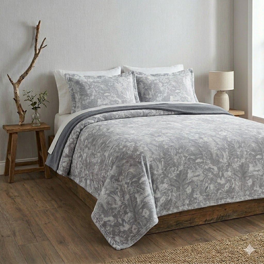 MANTA TERCIOPELO CON SHERPA + FUNDAS DE ALMOHADA GRIS - 1