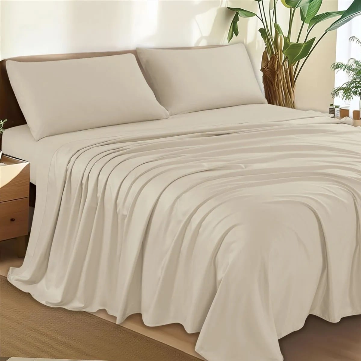JUEGO DE SÁBANAS KING 100% ALGODÓN BEIGE - 1