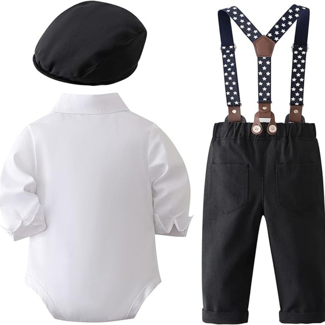 Traje De Bautizo Para Bebé Niño - Conjunto Blanco/marfil Con Camisa, Chaleco, Pantalón Y Gorro, Tallas 3-24 Meses
