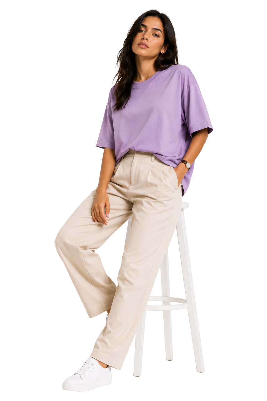 POLO OVERSIZE BASICO MANGA CORTA MUJER LILA - 1