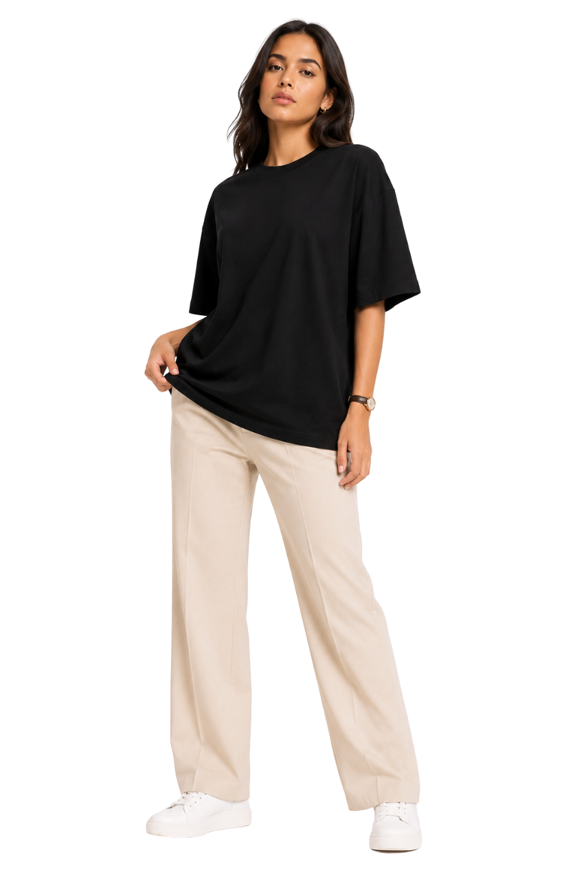 POLO OVERSIZE BASICO MUJER MANGA  CORTA NEGRO - 1