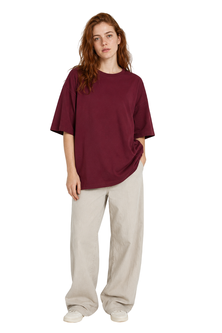 POLO OVERSIZE BASICO UNISEX MANGA CORTA PREMIUM VINO MUJER - 1