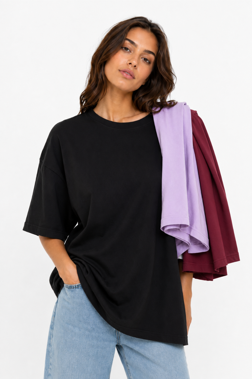 TRIPACK POLO OVERSIZE COLOR NEGRO LILA Y VINO ALGODON PREMIUM - 2
