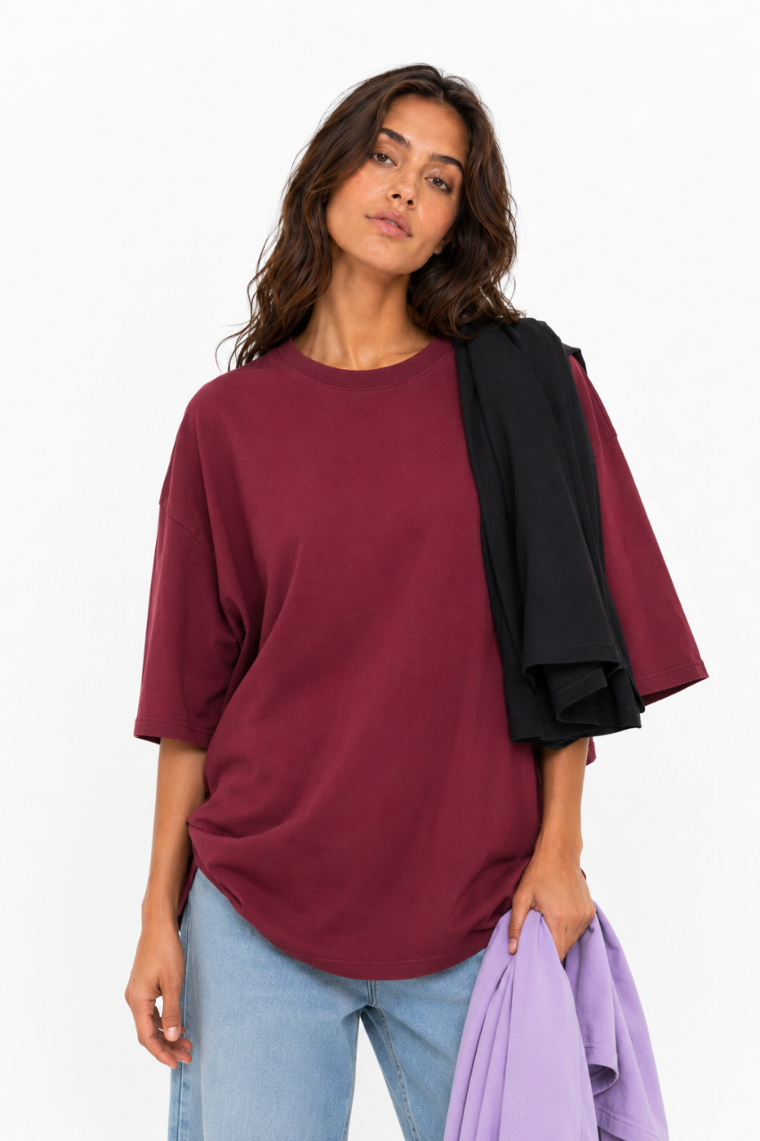 TRIPACK POLO OVERSIZE COLOR NEGRO LILA Y VINO ALGODON PREMIUM - 3