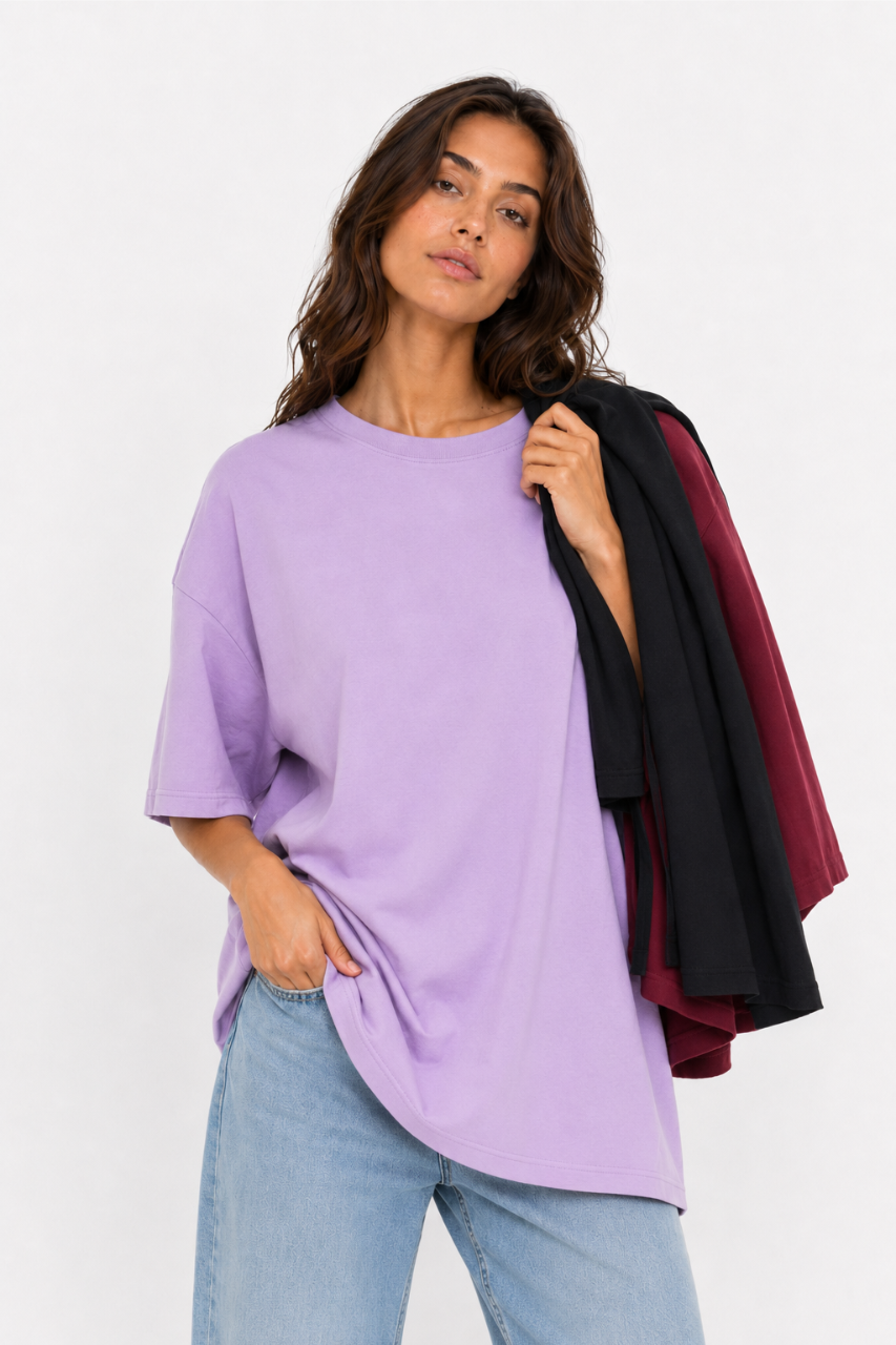 TRIPACK POLO OVERSIZE COLOR NEGRO LILA Y VINO ALGODON PREMIUM - 4