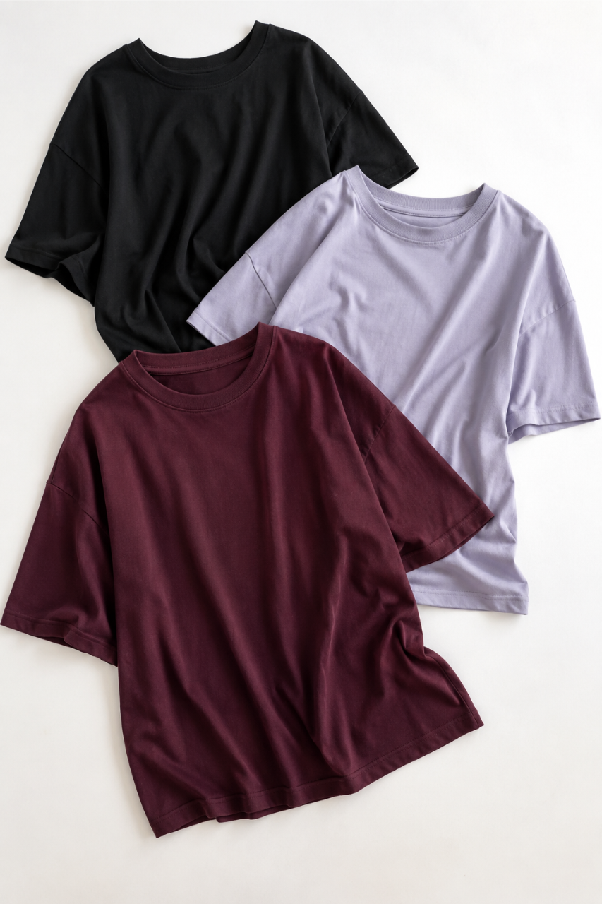 TRIPACK POLO OVERSIZE COLOR NEGRO LILA Y VINO ALGODON PREMIUM - 5