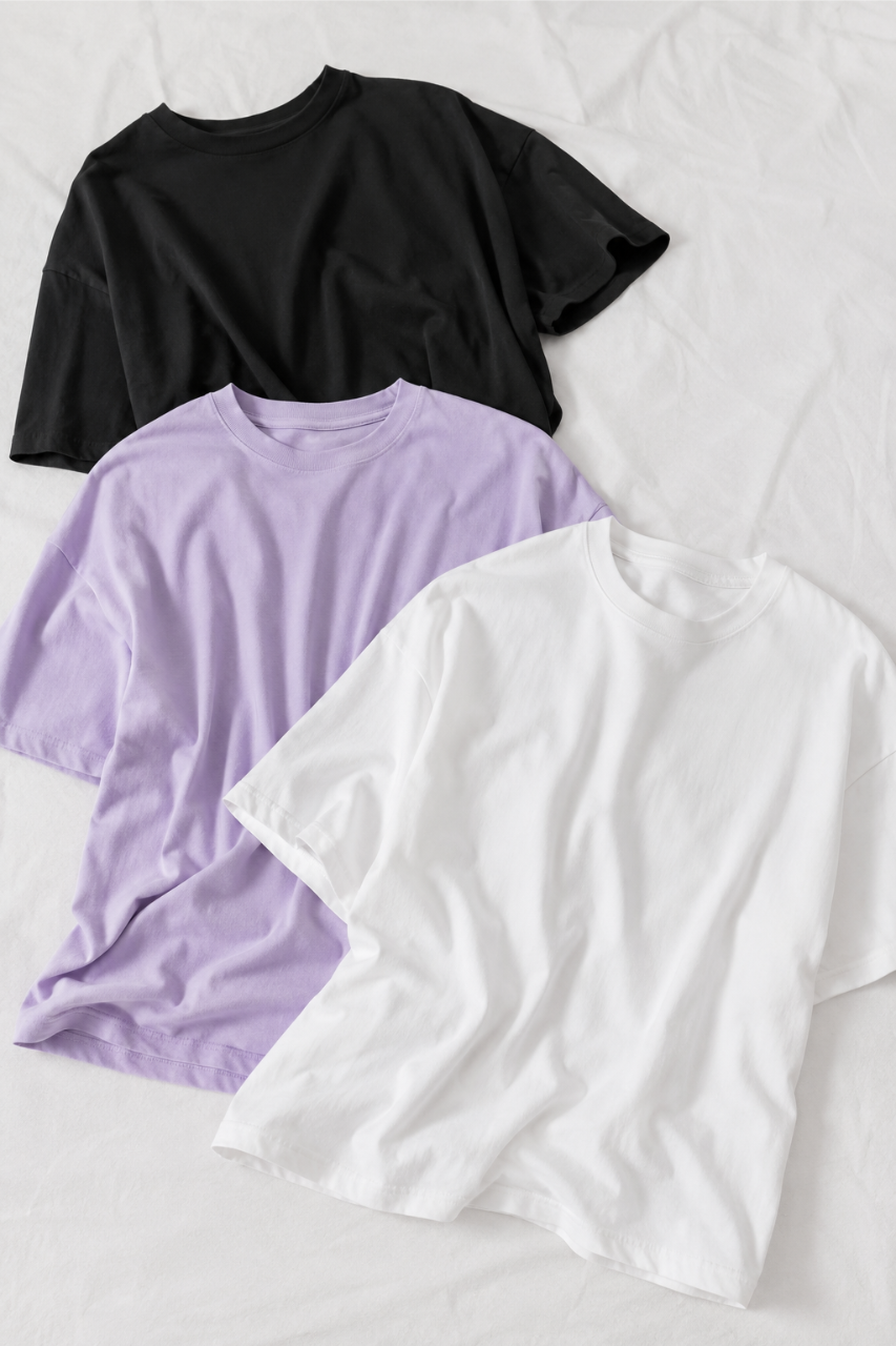 TRIPACK POLO OVERSIZE MUJER COLOR NEGRO LILA Y BLANCO ALGODON PREMIUM - 5