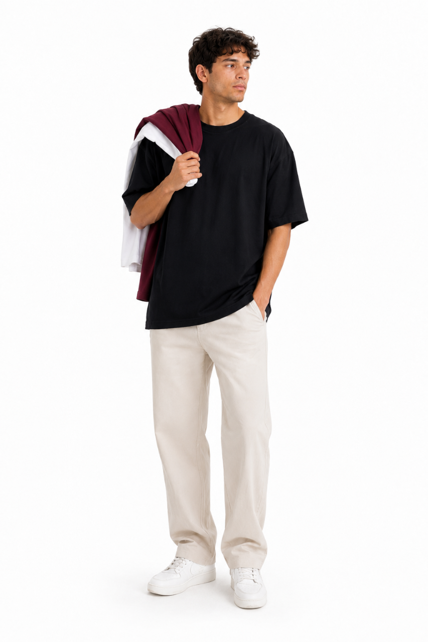 TRIPACK POLO OVERSIZE COLOR NEGRO VINO Y BLANCO ALGODON PREMIUM - 2