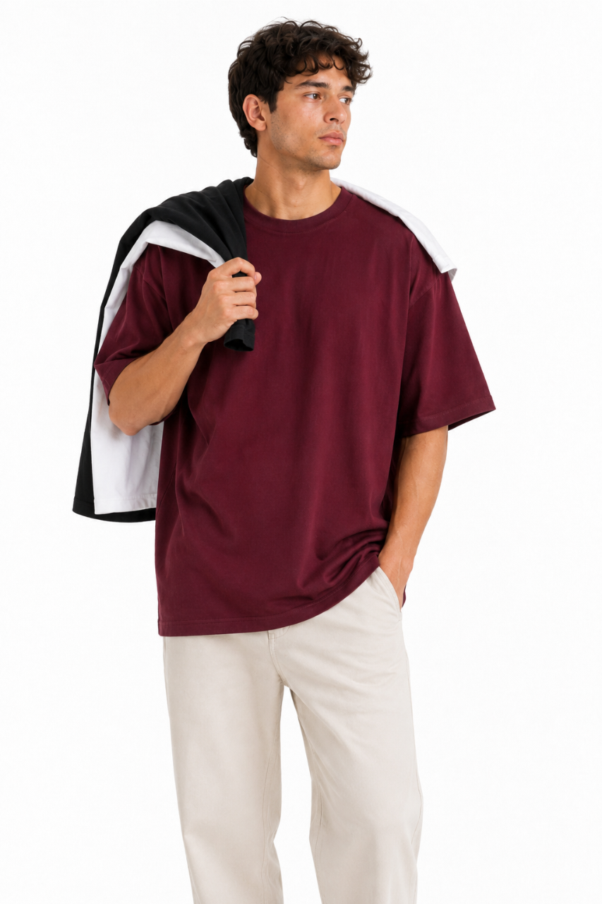 TRIPACK POLO OVERSIZE COLOR NEGRO VINO Y BLANCO ALGODON PREMIUM - 3