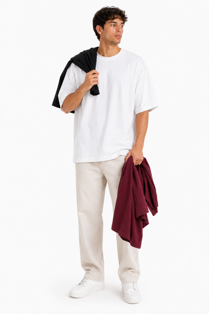 TRIPACK POLO OVERSIZE COLOR NEGRO VINO Y BLANCO ALGODON PREMIUM - 4
