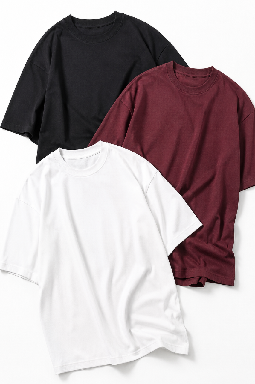 TRIPACK POLO OVERSIZE COLOR NEGRO VINO Y BLANCO ALGODON PREMIUM - 5