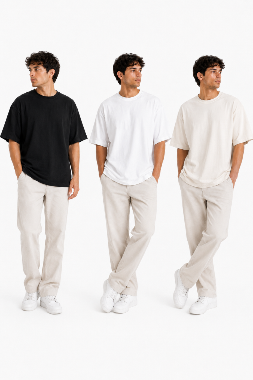 TRIPACK POLO OVERSIZE COLOR NEGRO PERLA Y BLANCO ALGODON PREMIUM - 1