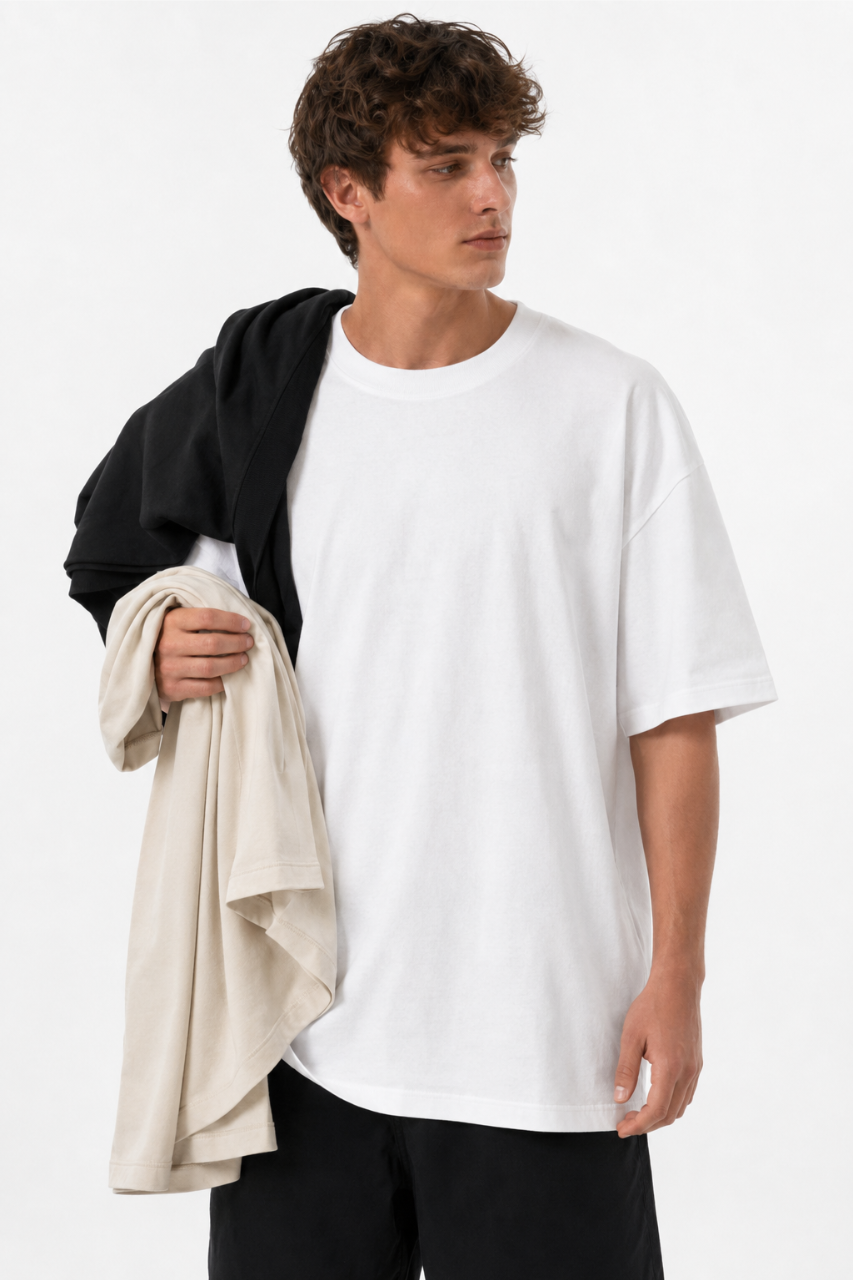TRIPACK POLO OVERSIZE COLOR NEGRO PERLA Y BLANCO ALGODON PREMIUM - 2