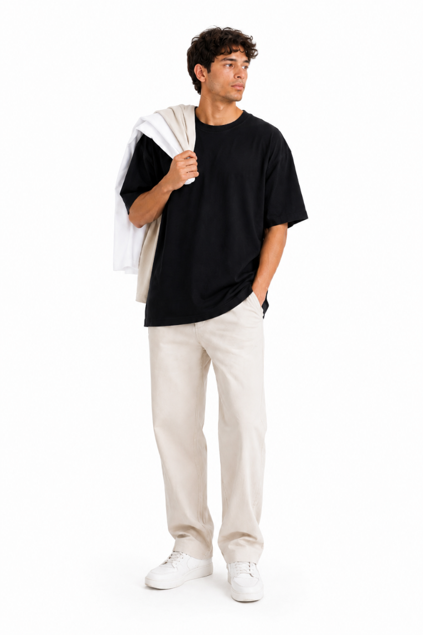 TRIPACK POLO OVERSIZE COLOR NEGRO PERLA Y BLANCO ALGODON PREMIUM - 3
