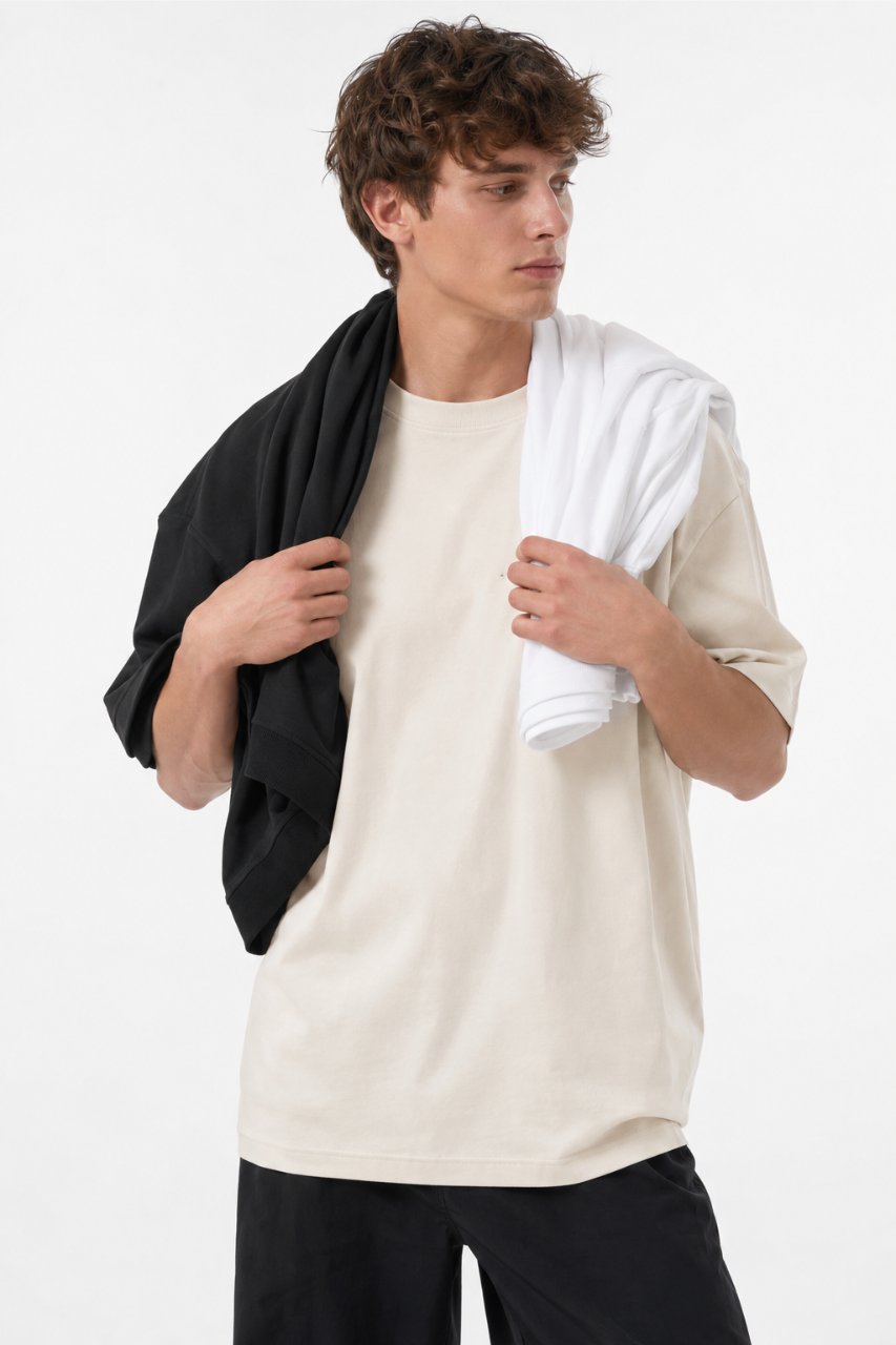TRIPACK POLO OVERSIZE COLOR NEGRO PERLA Y BLANCO ALGODON PREMIUM - 4