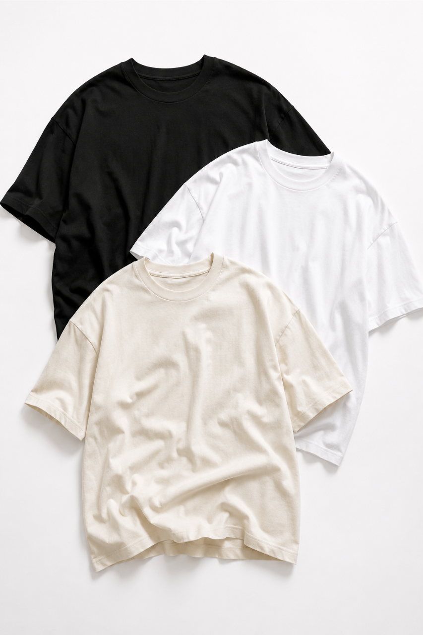 TRIPACK POLO OVERSIZE COLOR NEGRO PERLA Y BLANCO ALGODON PREMIUM - 5