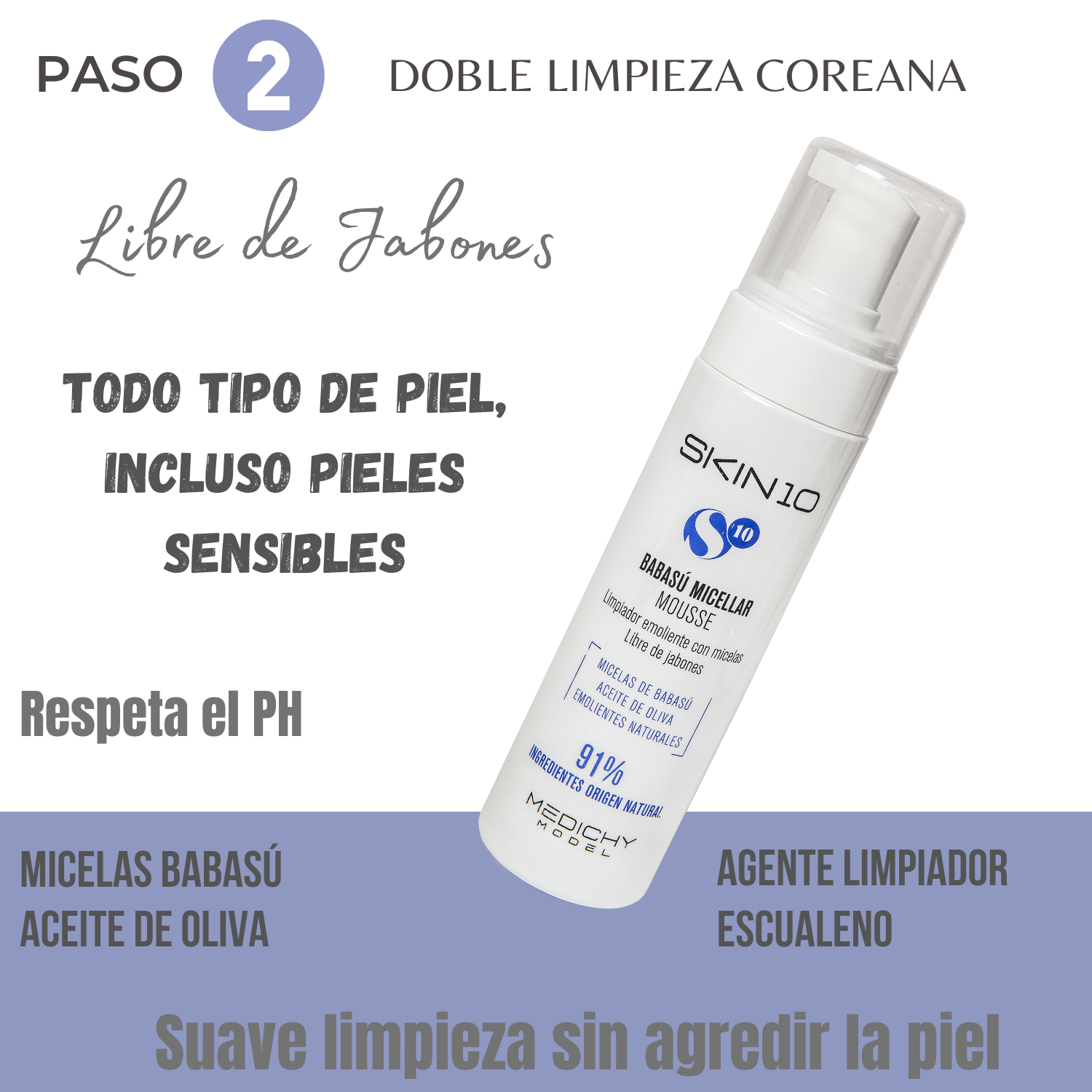 ESPUMA LIMPIADORA FACIAL SKIN 10 BABASU MICELLAR MOUSSE SKIN10 200 ML - 2