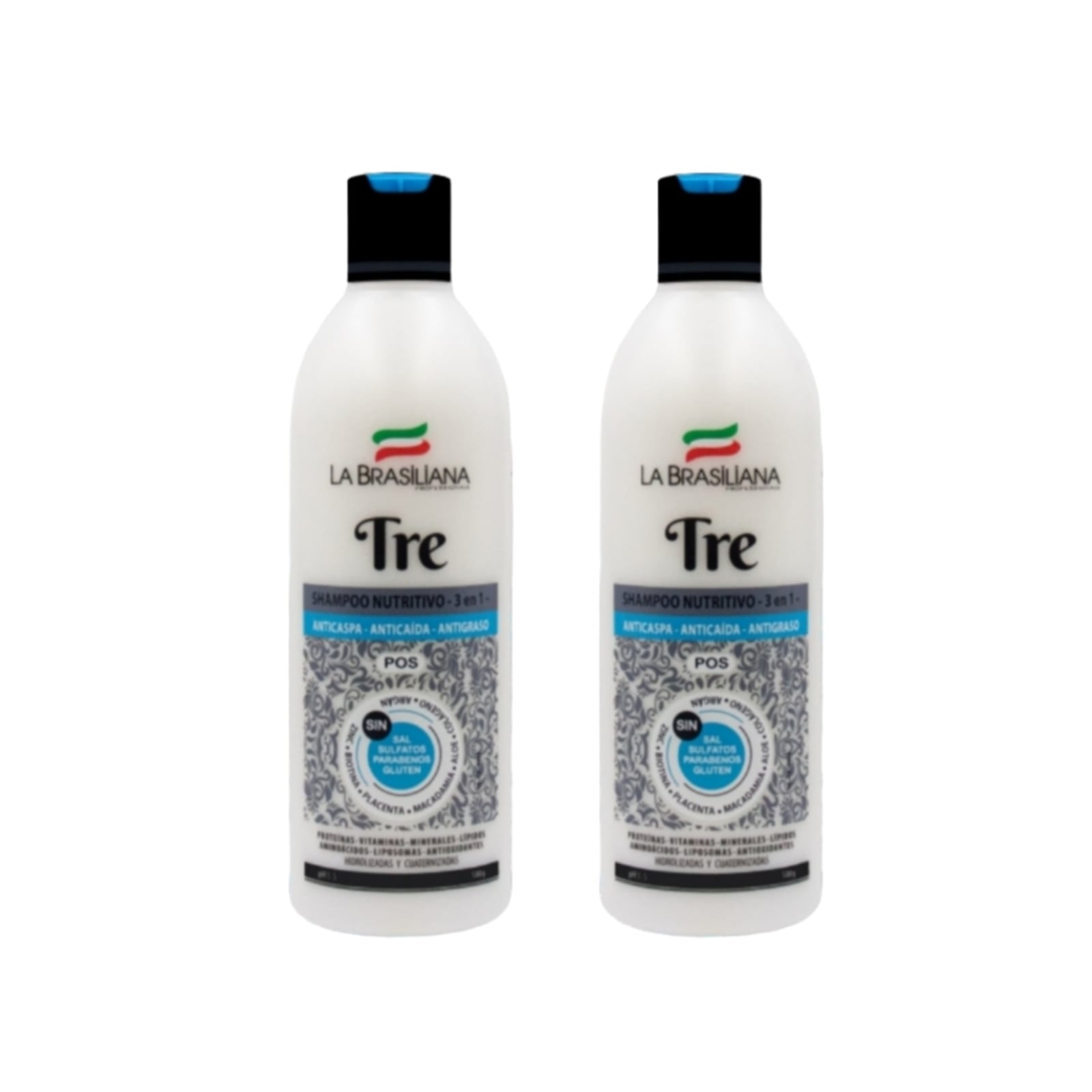 PACK 2 SHAMPOO NUTRITIVO TRE 3 EN 1 ANTICASPA - ANTICAIDA - ANTIGRASO 500 ML C/U - 1