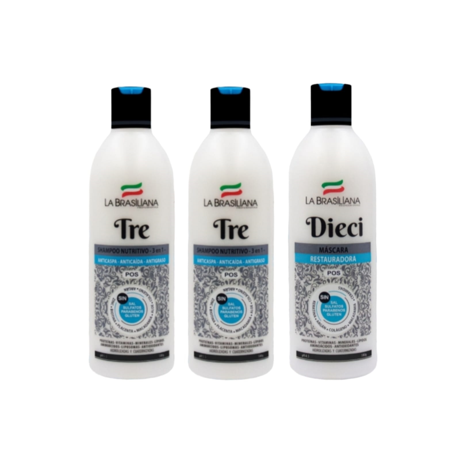 PACK - 2 SHAMPOO NUTRITIVO TRE + MASCARA DIECI 500 ML. SIN SAL - 1