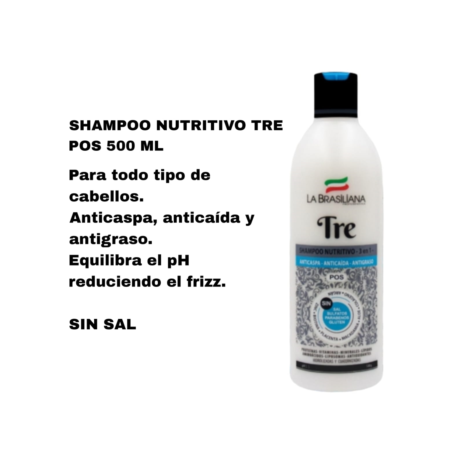 PACK - 2 SHAMPOO NUTRITIVO TRE + MASCARA DIECI 500 ML. SIN SAL - 2