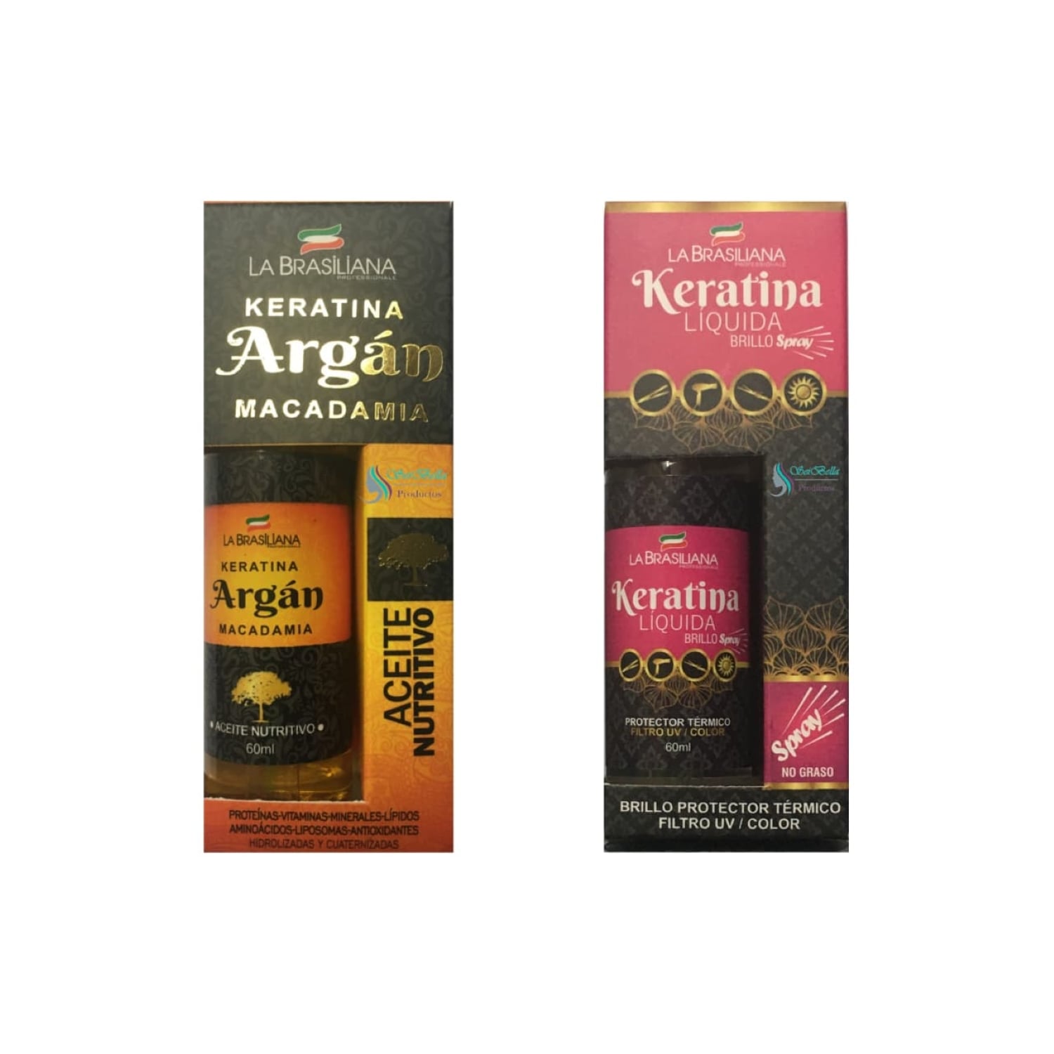 PACK ACEITE NUTRITIVO ARGAN 60 ML + PROTECTOR TERMICO KERATINA LÍQUIDA 60ML - 1