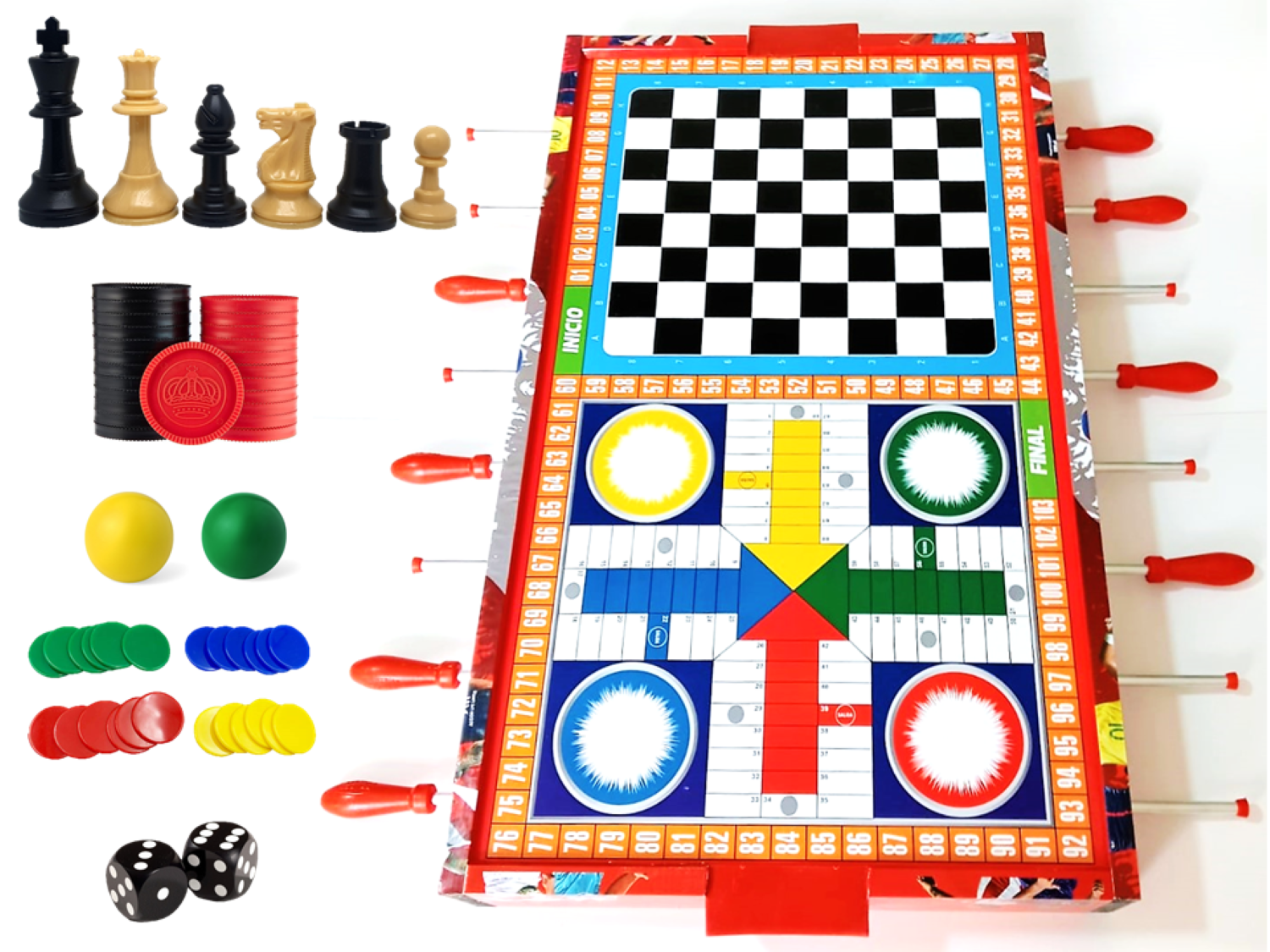 FULBITO DE MESA MANO REVERSIBLE DE MADERA – 5 JUEGOS EN 1 - 2