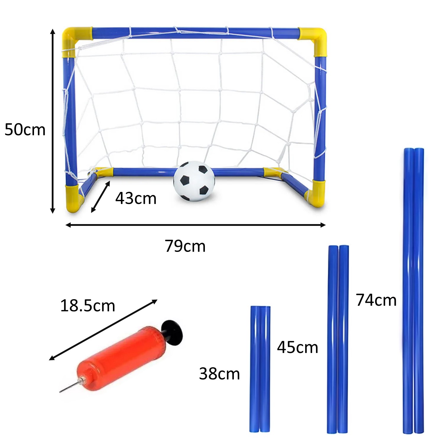 ARCO DE FÚTBOL ARMABLE RESISTENTE PARA NIÑOS CON RED + PELOTA + INFLADOR - 4