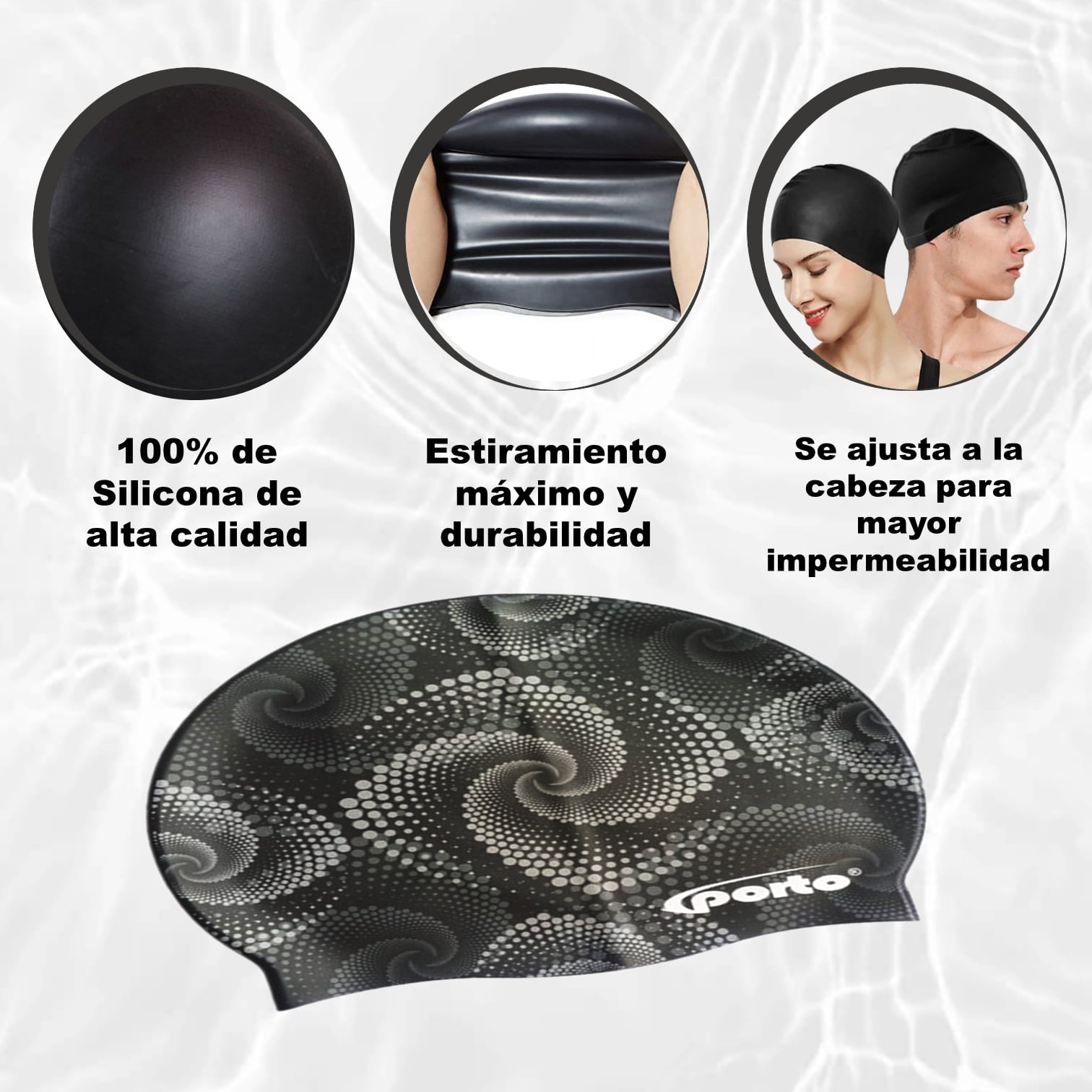 GORRO NATACIÓN PORTO POR-1110 DISEÑO ESPIRAL ESTÁNDAR - 2