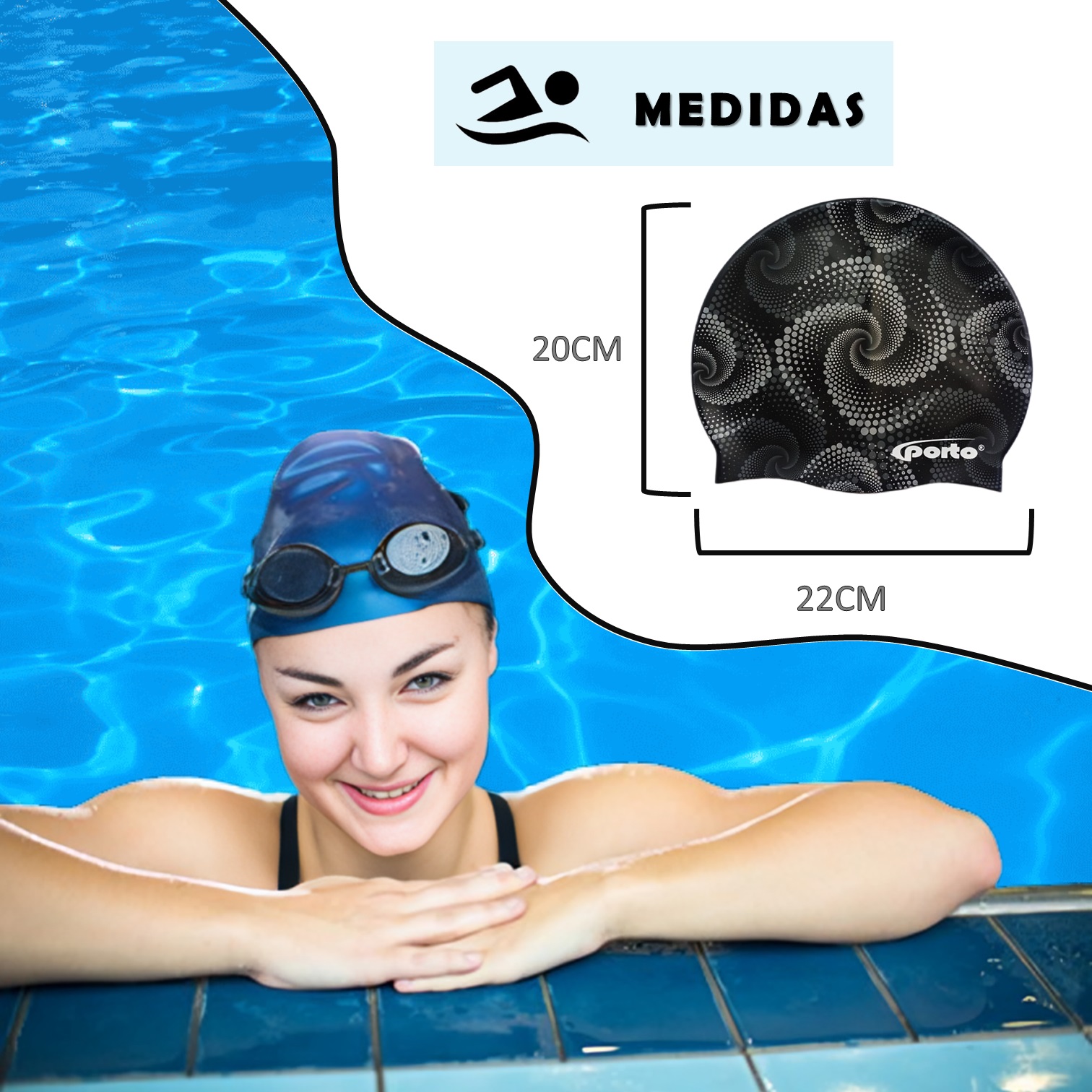 GORRO NATACIÓN PORTO POR-1110 DISEÑO ESPIRAL ESTÁNDAR - 3