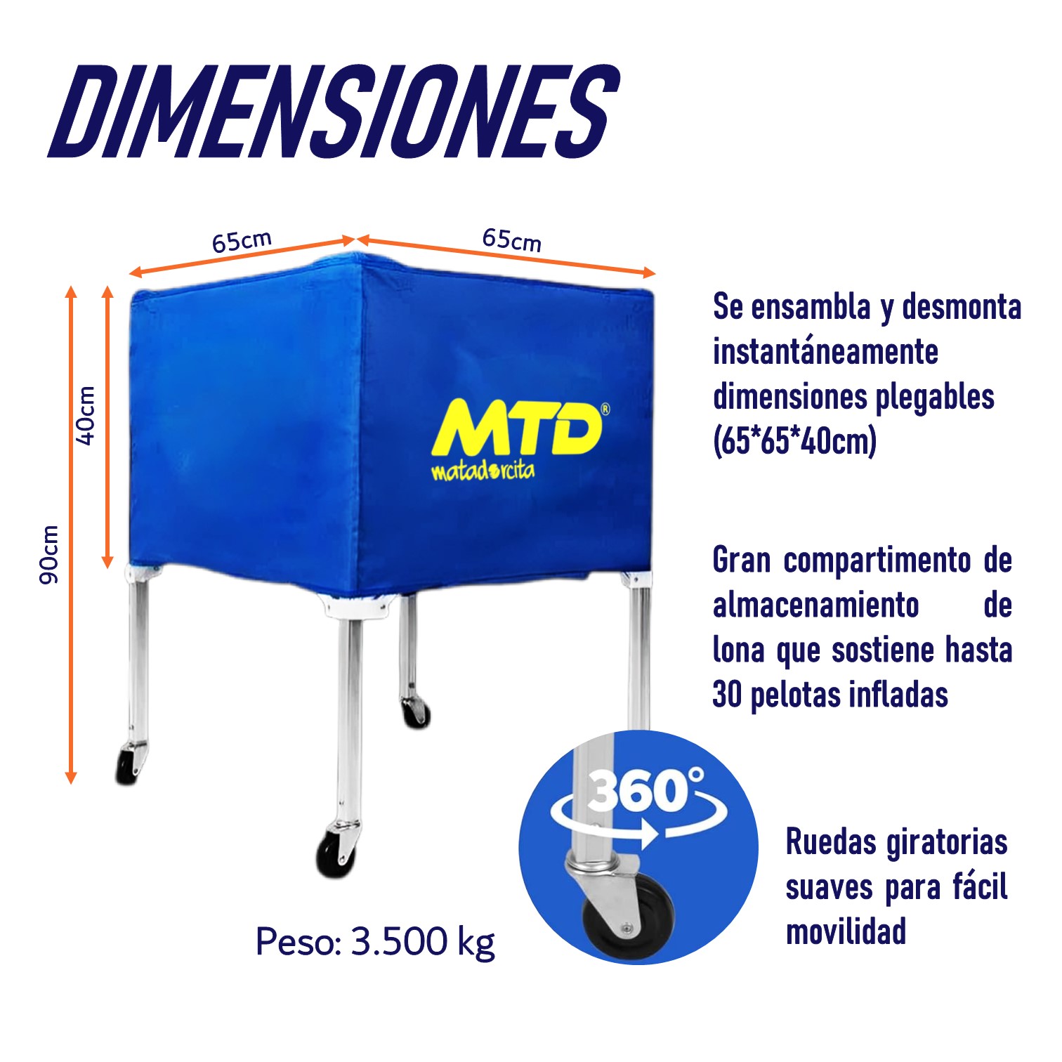 CARRITO PORTABALONES ALMACENAMIENTO 30 PELOTAS DEPORTIVAS MTD - 2