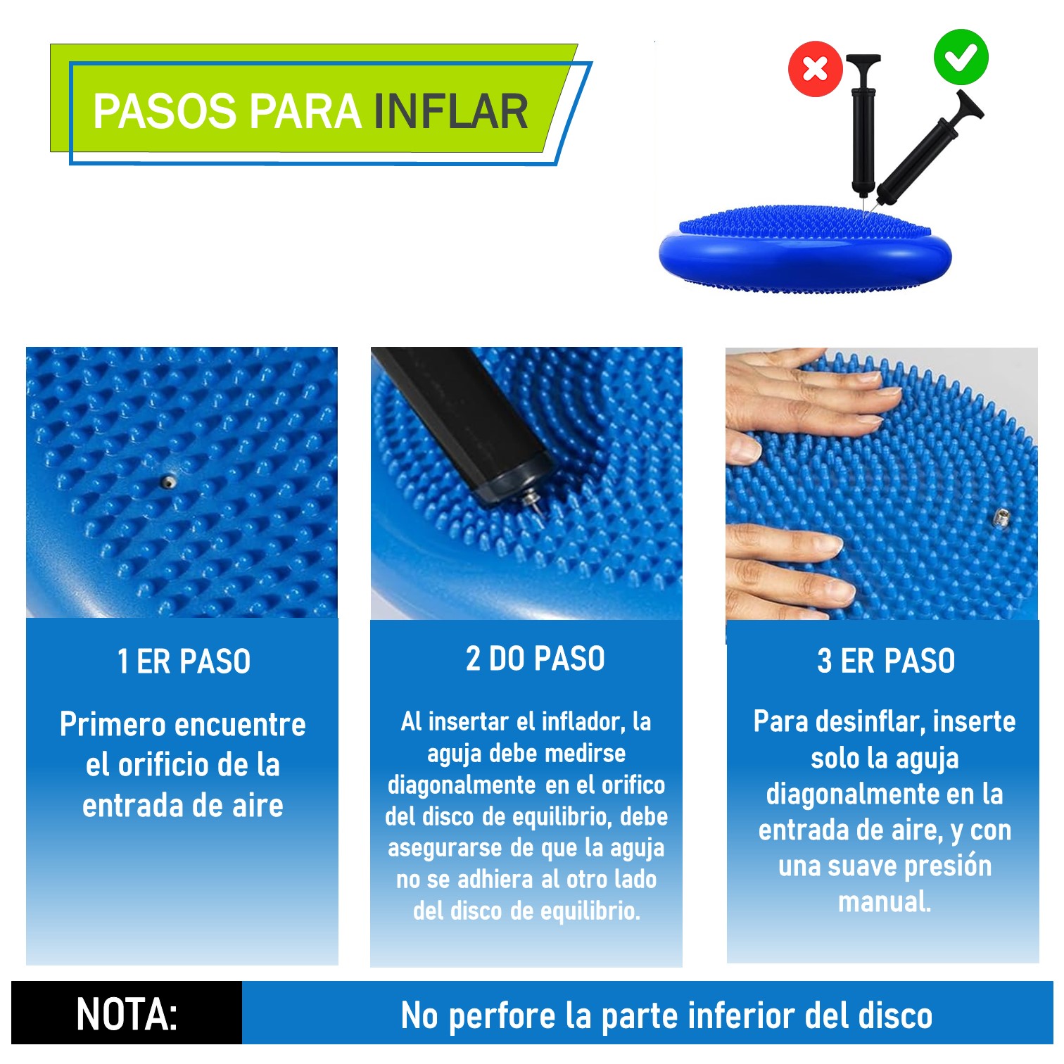DISCO DE EQUILIBRIO CON INFLADOR PILATES YOGA FITNESS - 3