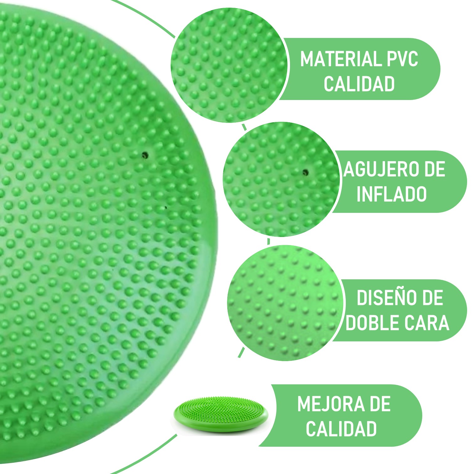 DISCO DE EQUILIBRIO CON INFLADOR PILATES YOGA FITNESS-VERDE - 2