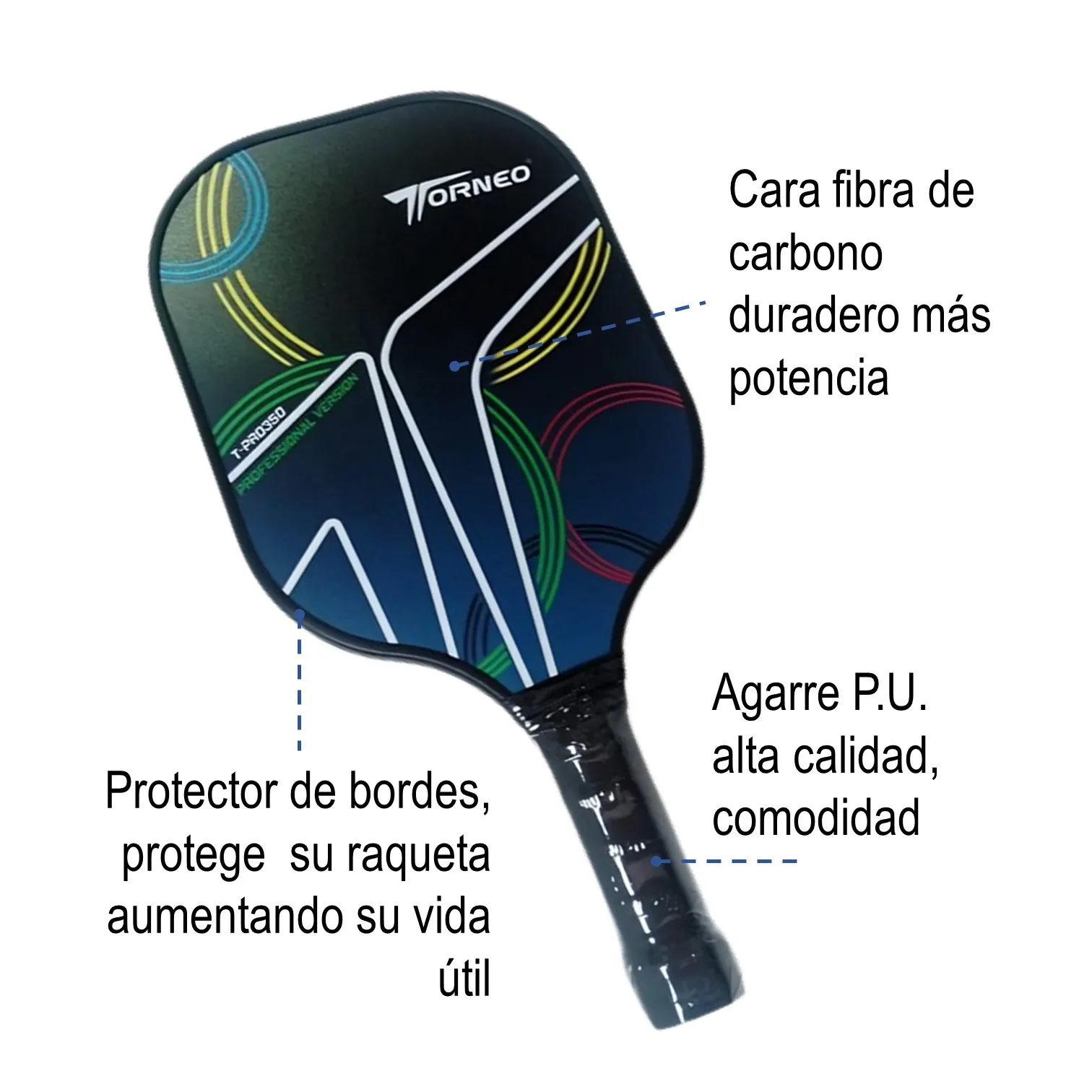 SET DE RAQUETAS PICKLEBALL PADDLE PROFESIONAL FIBRA DE VIDRIO PRO 350 TORNEO - 3
