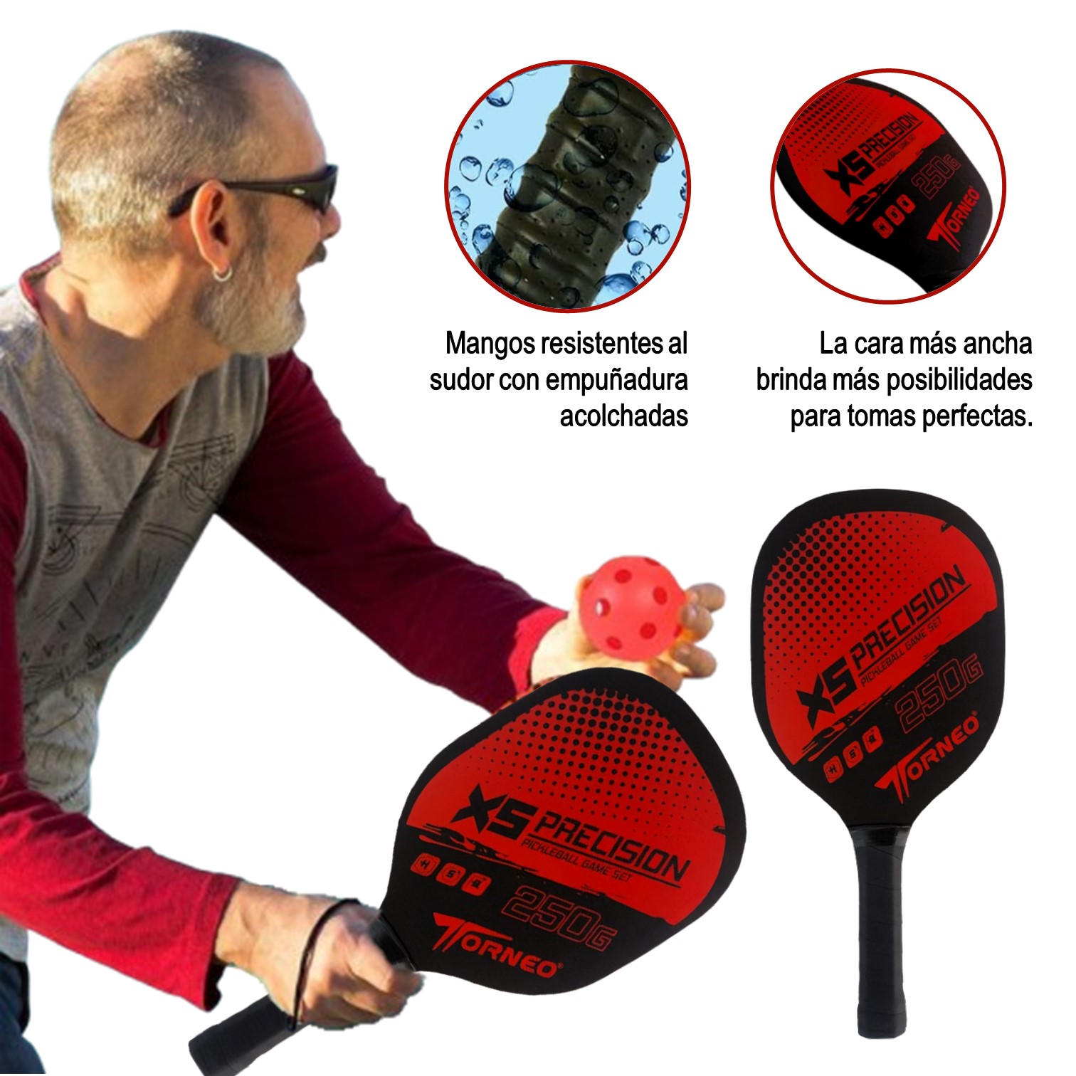 SET DE RAQUETAS PICKEBALL PARA ENTRENAMIENTO MADERA CON 4 PELOTAS TORNEO - 4
