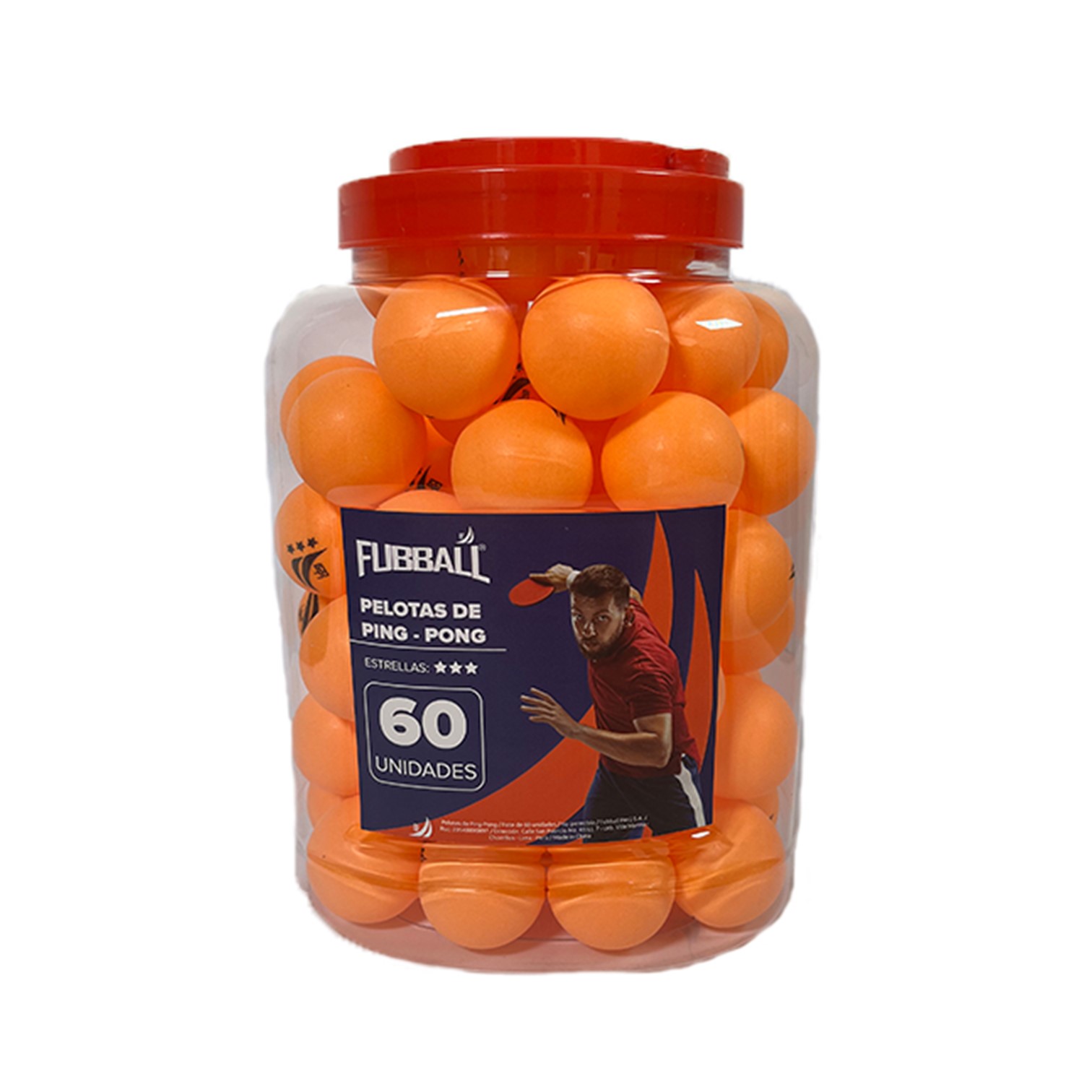 PELOTAS PARA PING PONG 3 ESTRELLAS POTE DE 60 PCS FUBBALL - 1