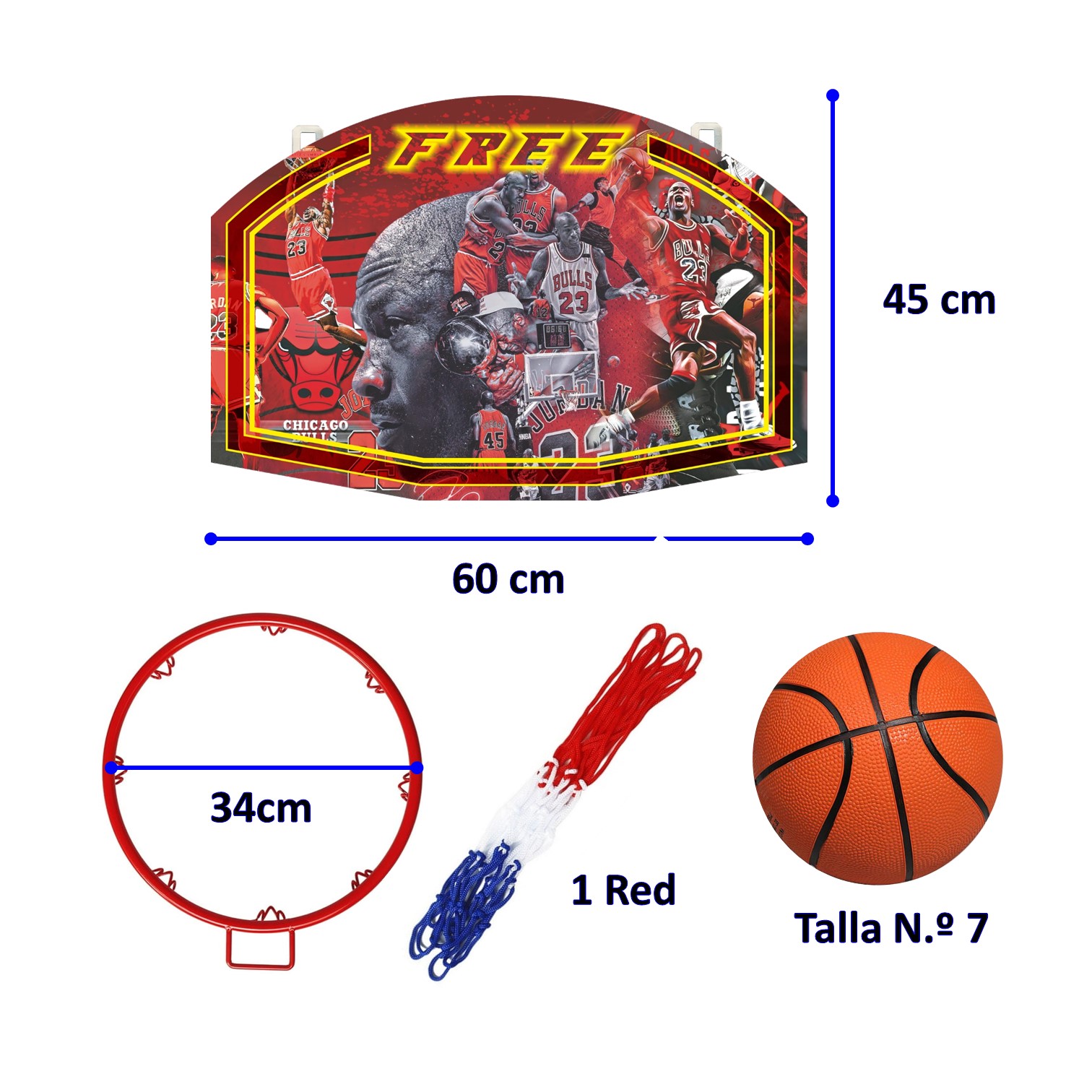 TABLERO DE BÁSQUET PARA PARED MÁS ARO, RED Y PELOTA OFICIAL TALLA #7 – RECREATIVO - 2