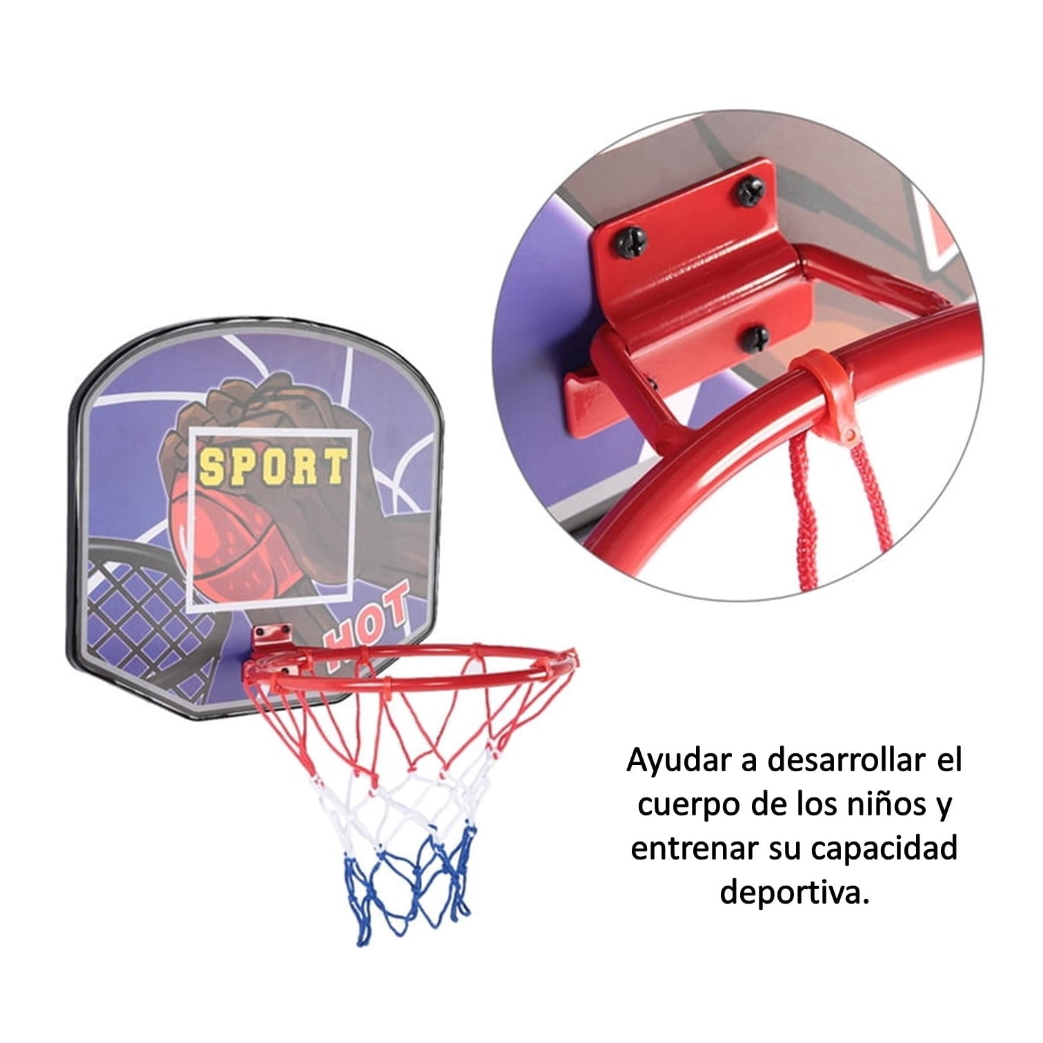 TABLERO DE BÁSQUET PARA PARED MÁS ARO, RED Y PELOTA OFICIAL TALLA #7 – RECREATIVO - 3