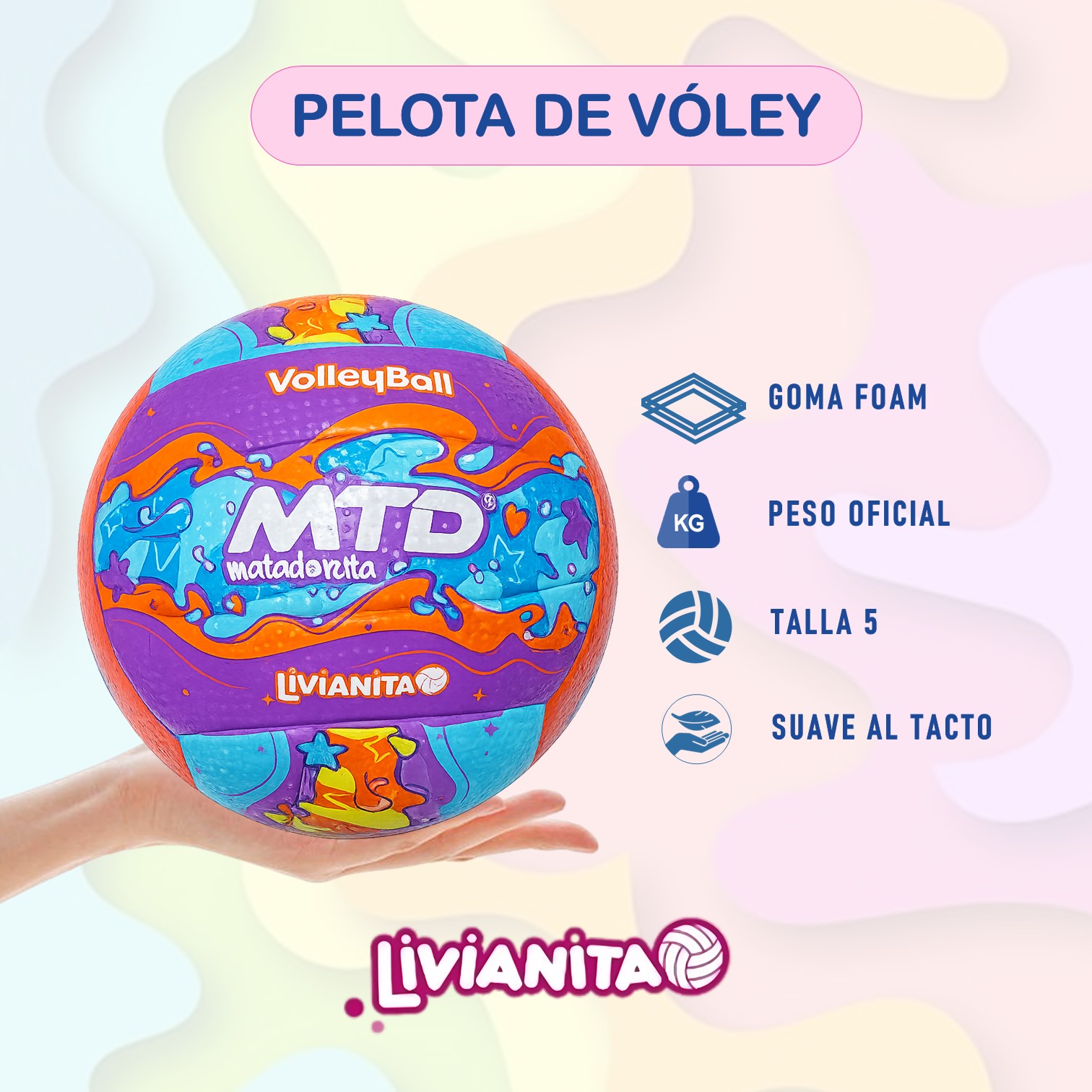 PELOTA PARA VÓLEY TALLA #5 GOMA FOAM EXTRA SUAVE LIVIANITA MTD - 5