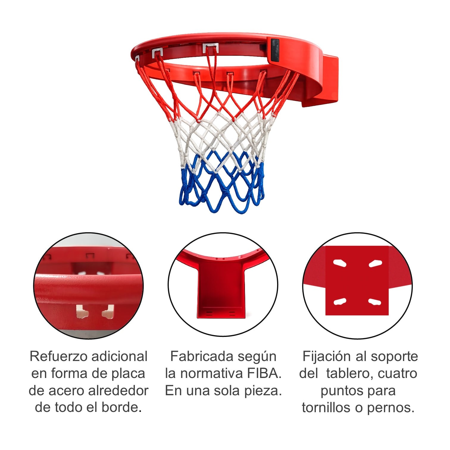 ARO DE BÁSQUET PROFESIONAL  45CM ACERO SÓLIDO MEDIDA OFICIAL - 6