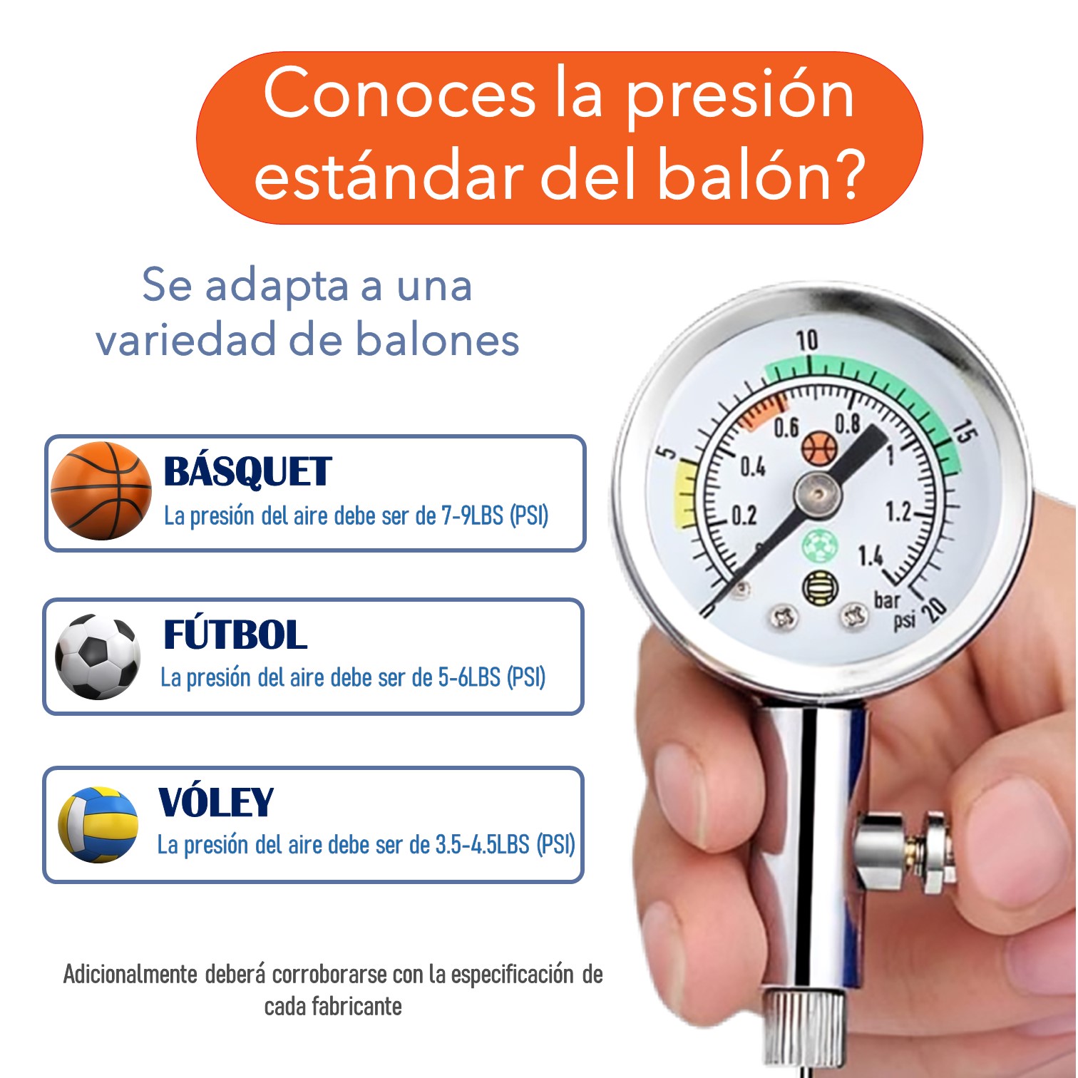 MEDIDOR DE AIRE TIPO RELOJ BARÓMETRO DE BALÓN CON VÁLVULA DE LIBERACIÓN DE AIRE PORTÁTIL SHOWGOL - 6