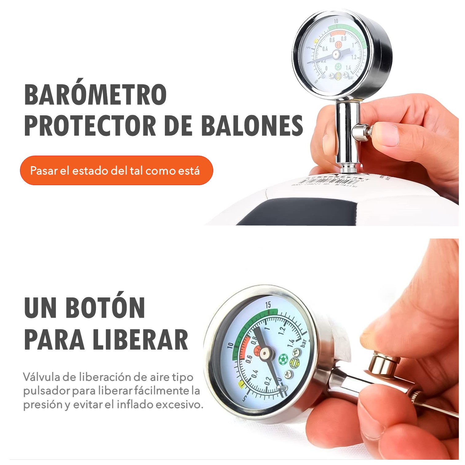 MEDIDOR DE AIRE TIPO RELOJ BARÓMETRO DE BALÓN CON VÁLVULA DE LIBERACIÓN DE AIRE PORTÁTIL SHOWGOL - 7