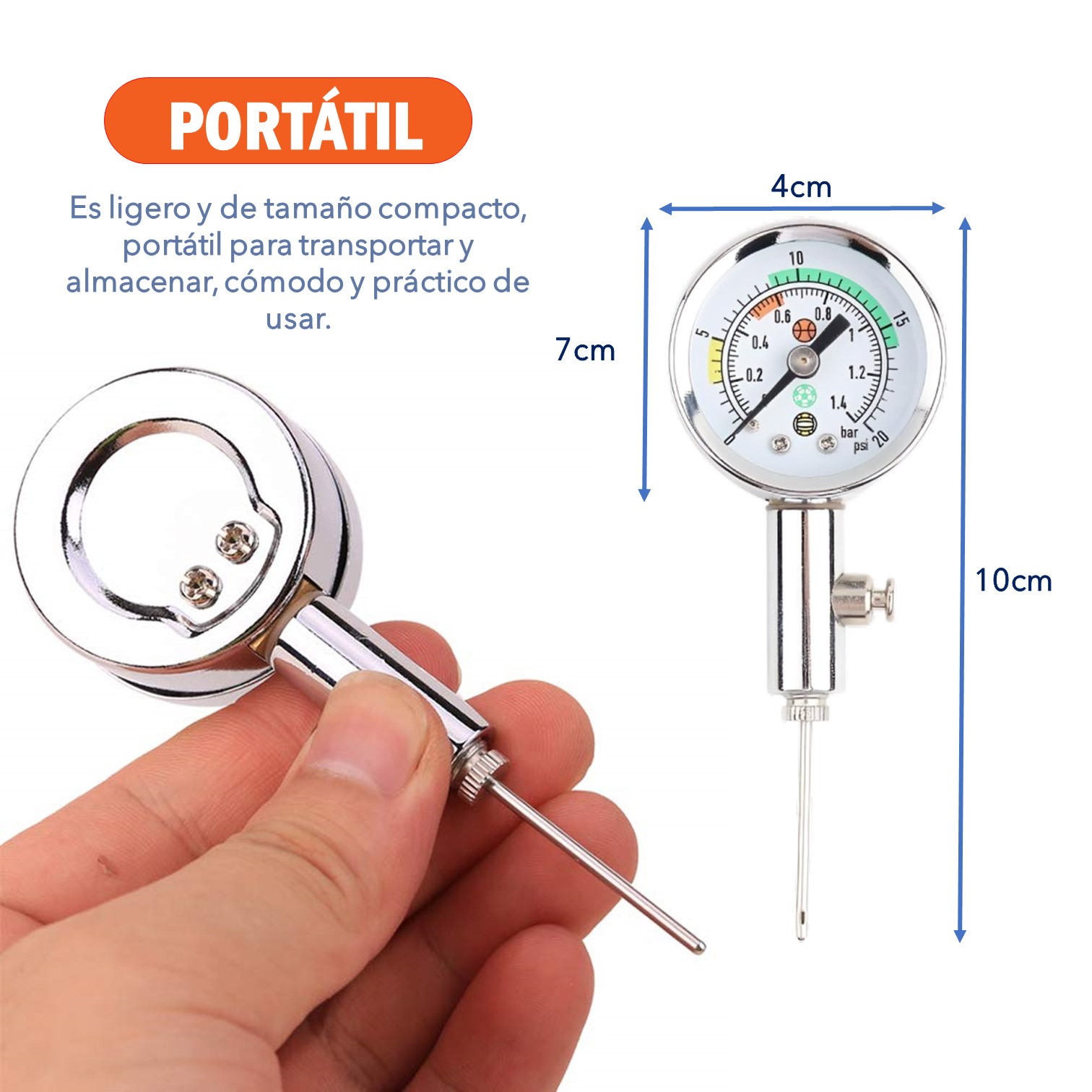 MEDIDOR DE AIRE TIPO RELOJ BARÓMETRO DE BALÓN CON VÁLVULA DE LIBERACIÓN DE AIRE PORTÁTIL SHOWGOL - 8
