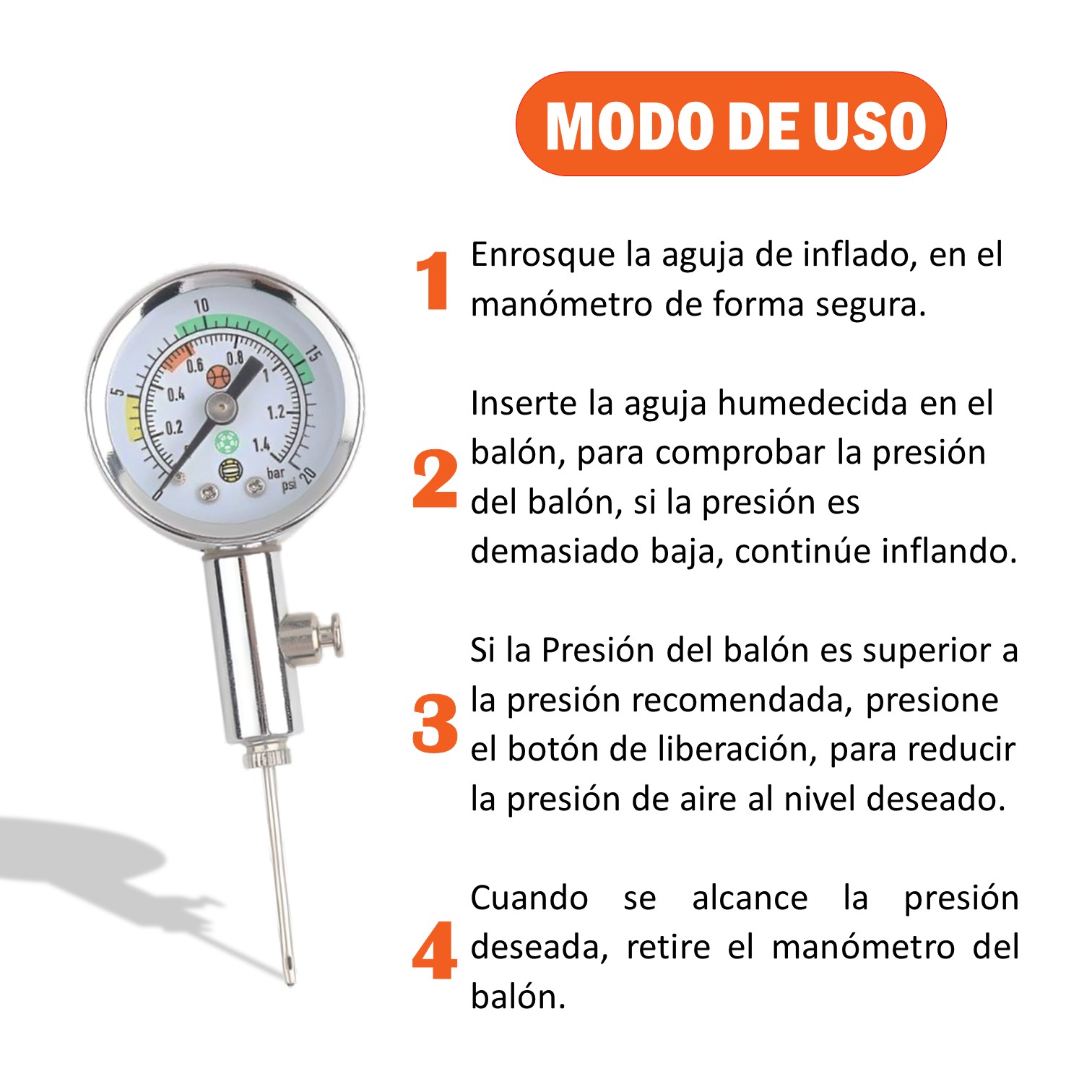 MEDIDOR DE AIRE TIPO RELOJ BARÓMETRO DE BALÓN CON VÁLVULA DE LIBERACIÓN DE AIRE PORTÁTIL SHOWGOL - 10