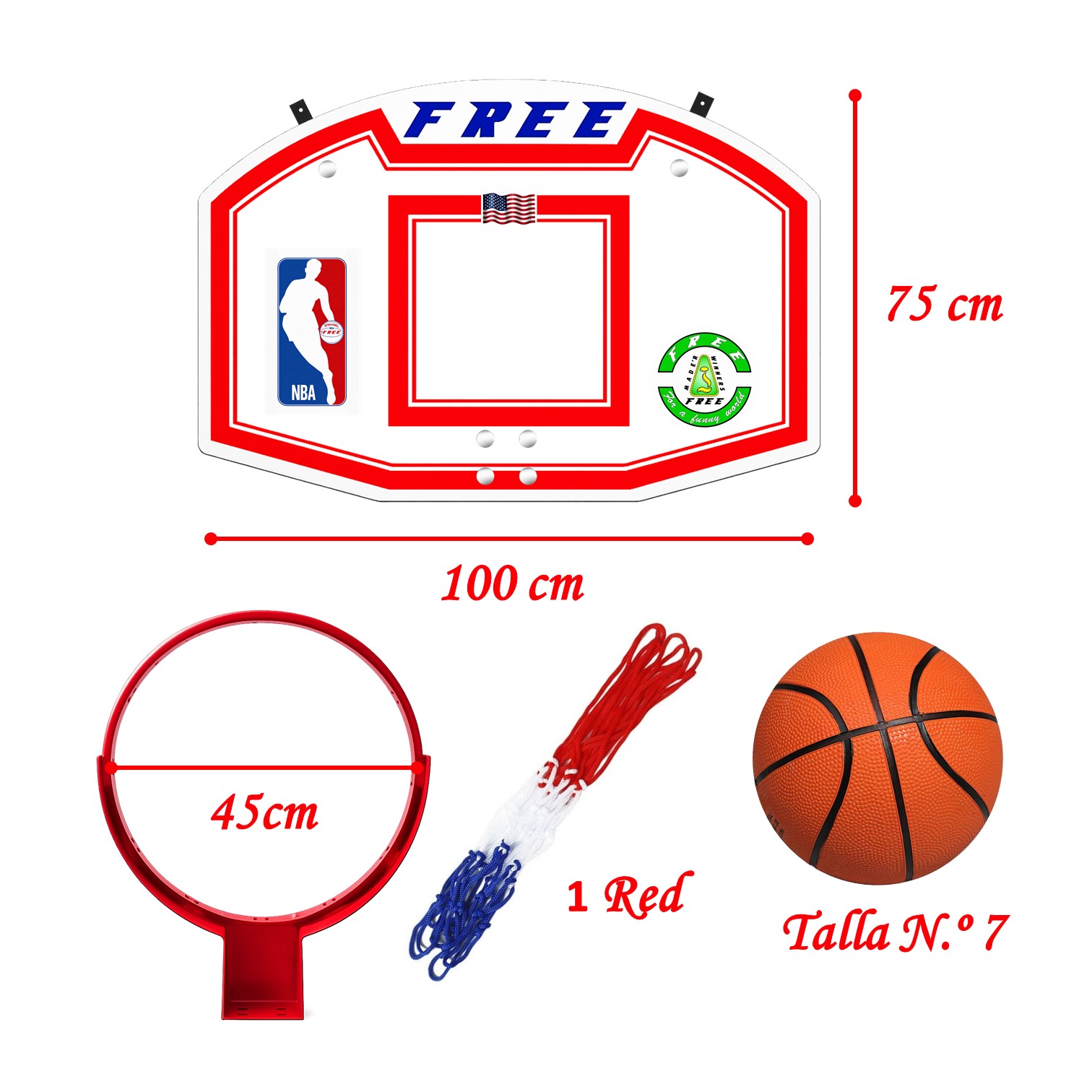 KIT TABLERO PARA BÁSQUET DE MADERA + ARO DE ACERO DE 45CM + PELOTA #7 GOMA - 2