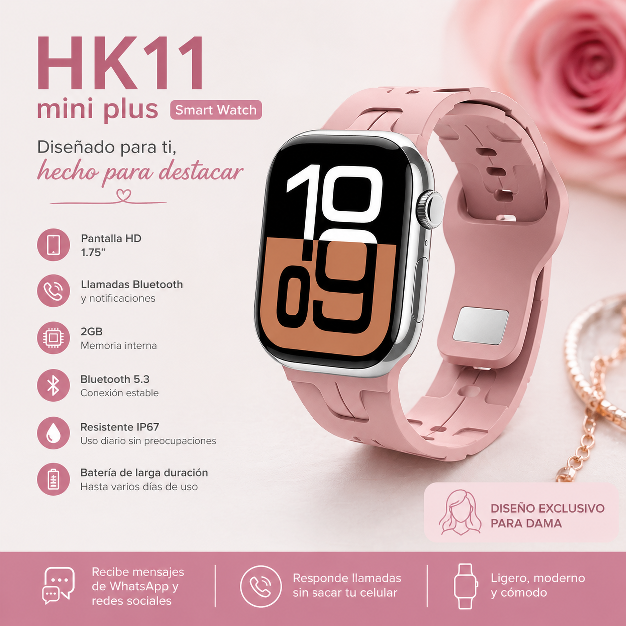 PACK SMARTWATCH HK11 MINI PLUS + AUDÍFONOS BLUETOOTH + FUNDA - 2