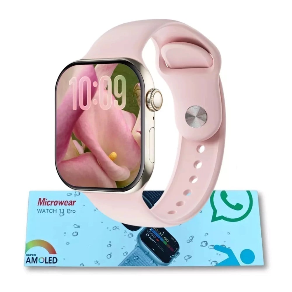 SMARTWATCH MICROWEAR W11 PRO AMOLED 1GB IP68 ROSADO - 1