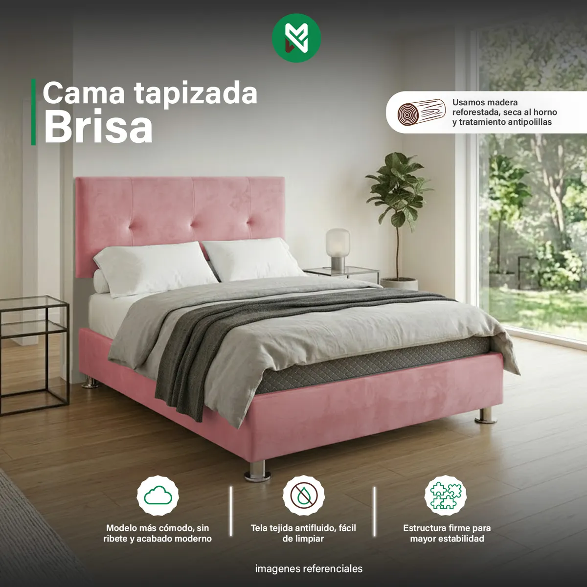 COMBO CAMA BRISA TELA ANTIFLUIDO 15PLZ COLOR ROSADO + VELADOR TED + ALMOHADA - 1